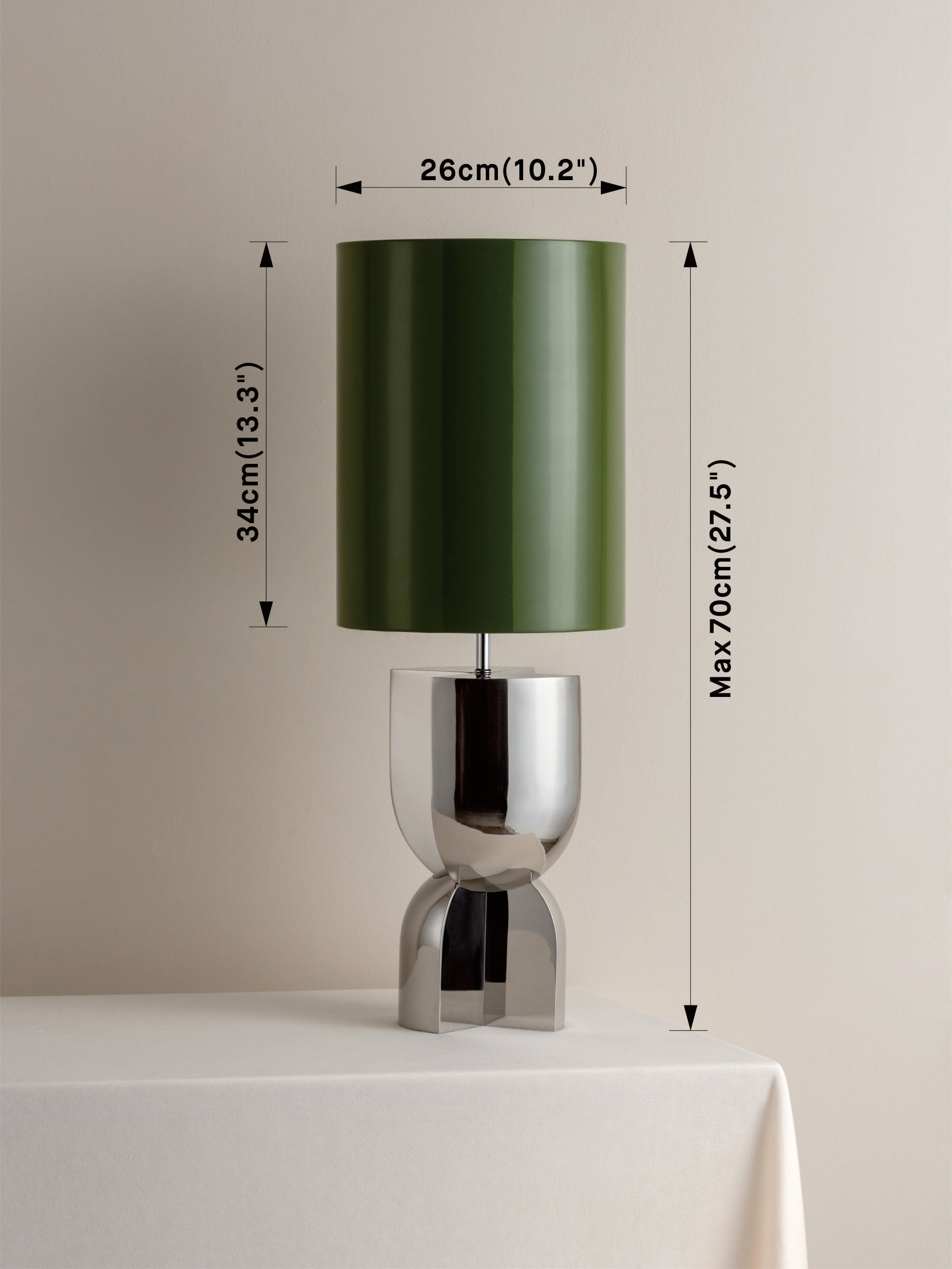 Editions chrome lamp with + green lacquer shade
