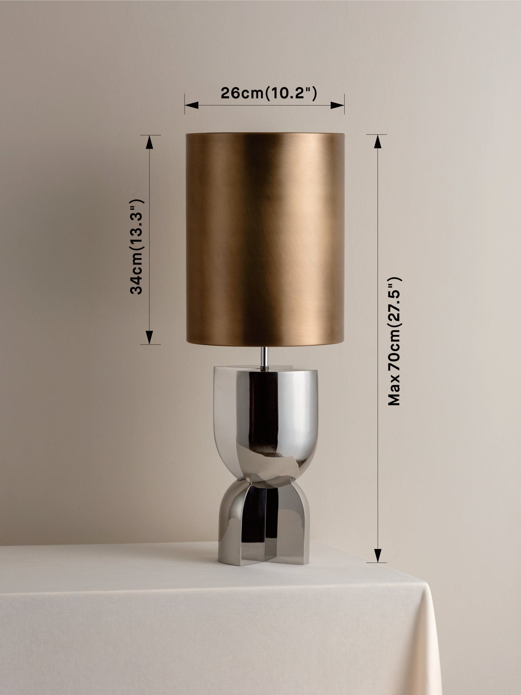 Editions chrome lamp with + aged brass shade