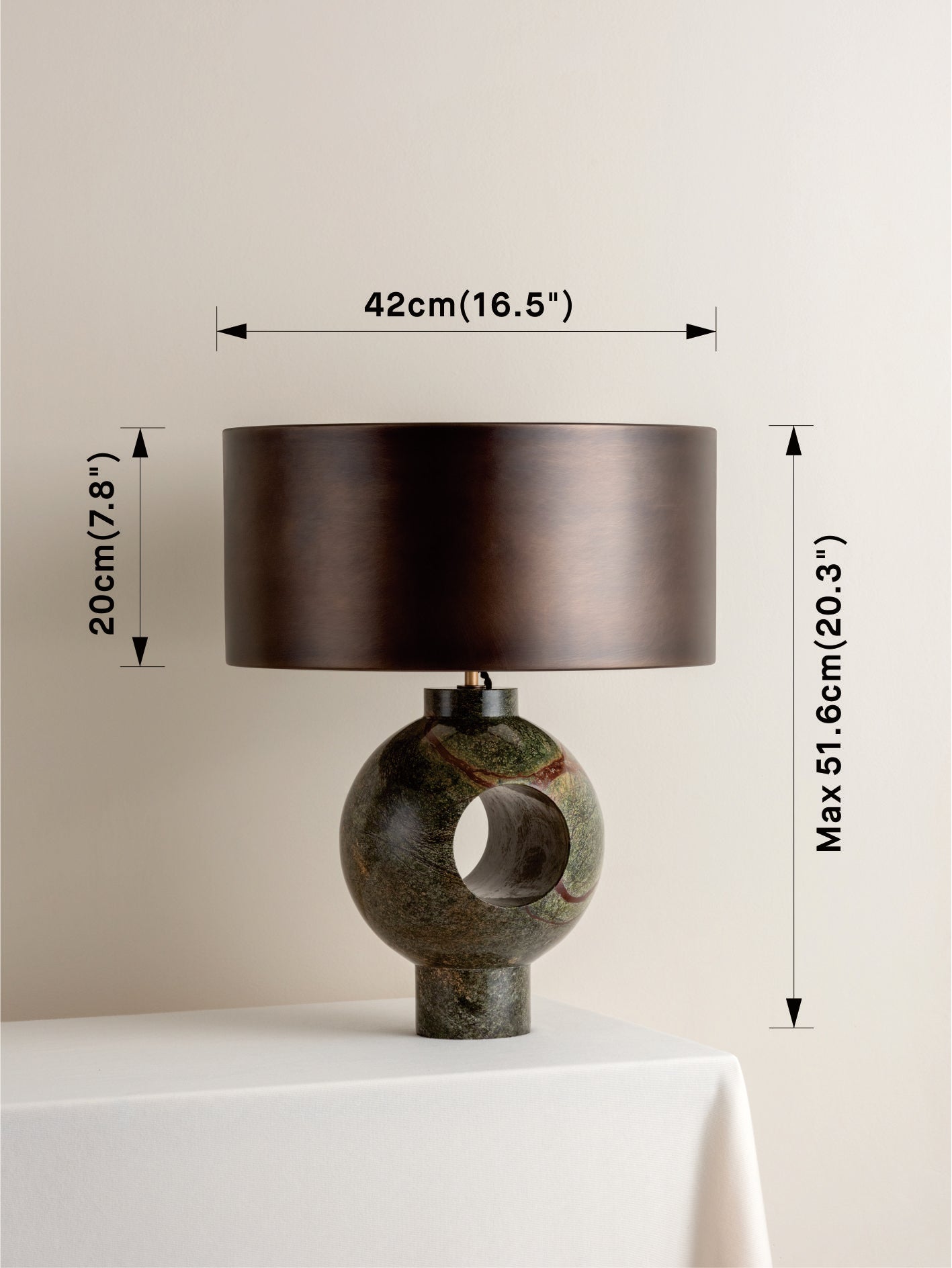 Editions marble lamp with + bronze shade