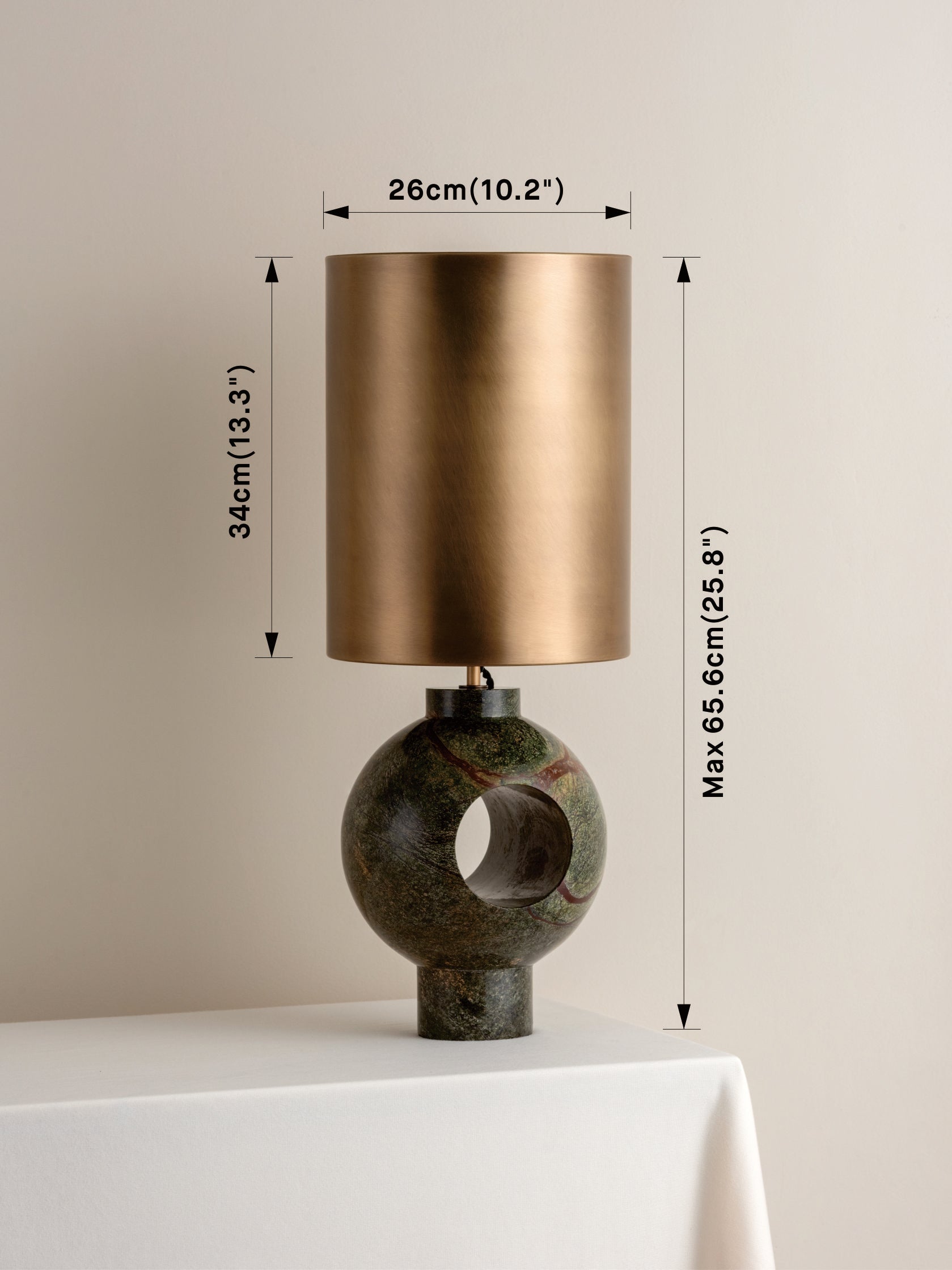 Editions marble lamp with + aged brass shade