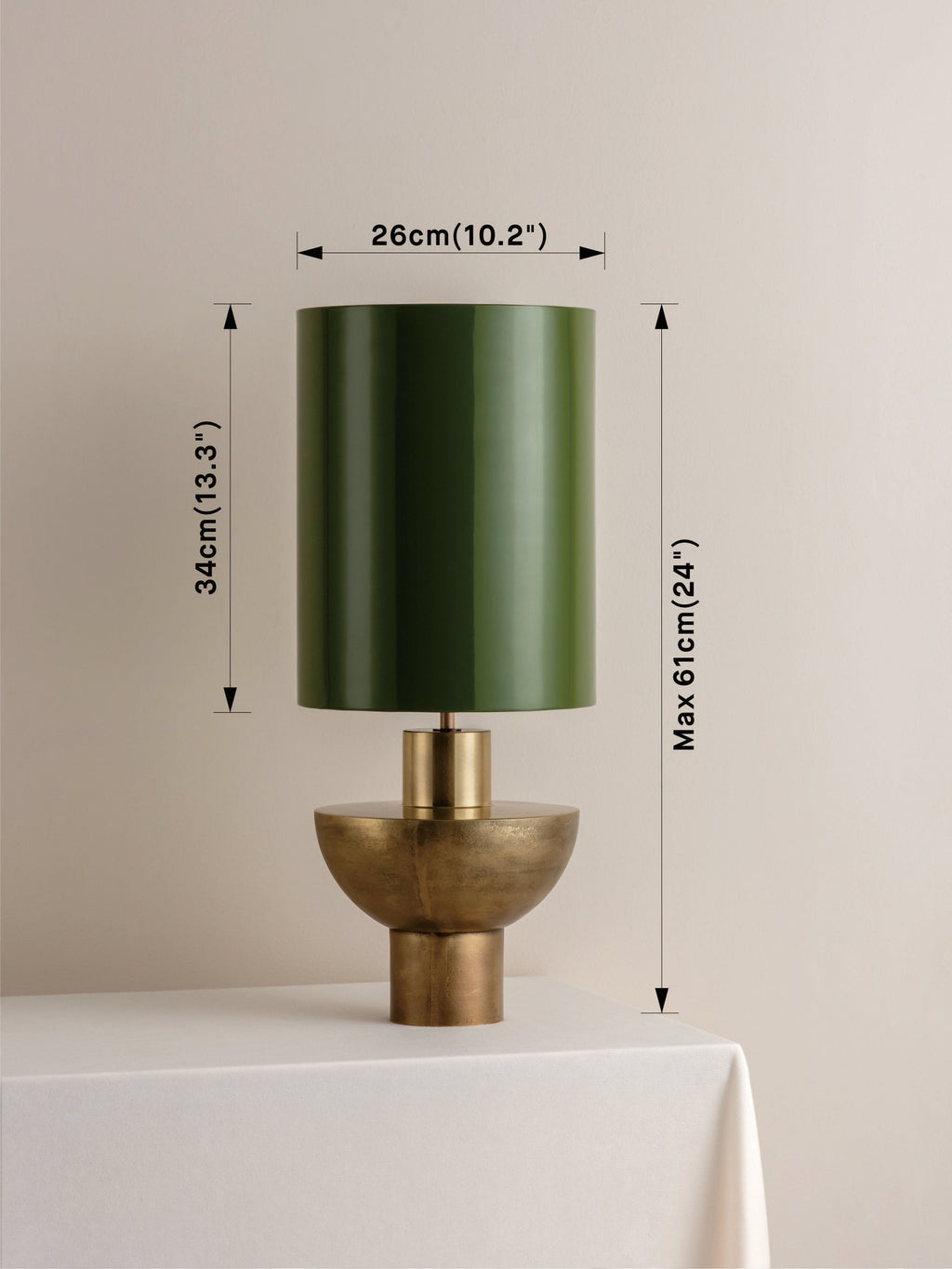 Editions brass lamp with + green lacquer shade