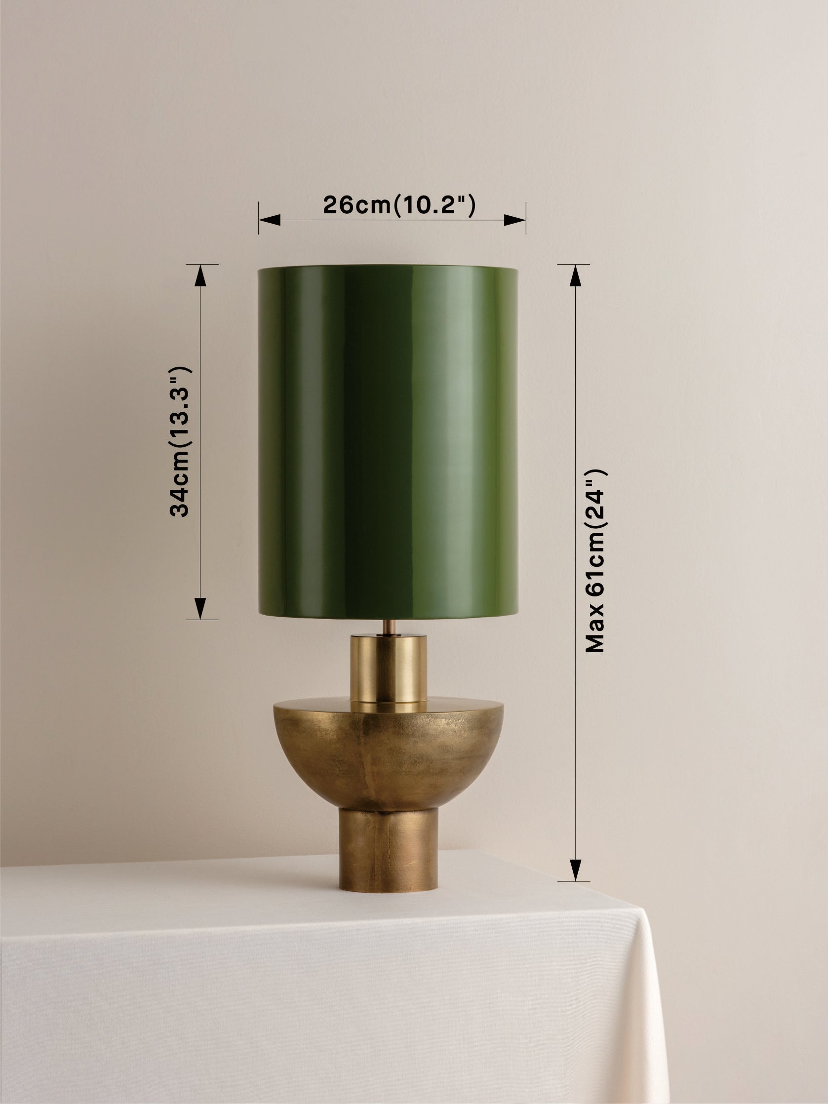 Editions brass lamp with + green lacquer shade