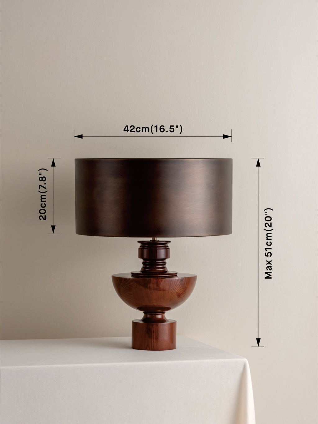 Editions spun wood lamp with + bronze shade