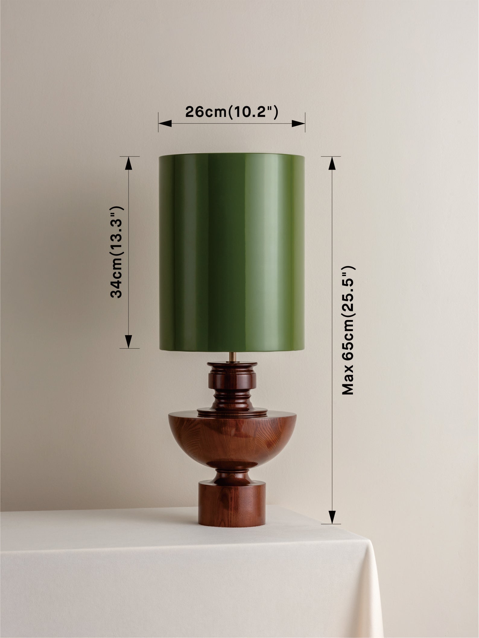 Editions spun wood lamp with + green lacquer shade
