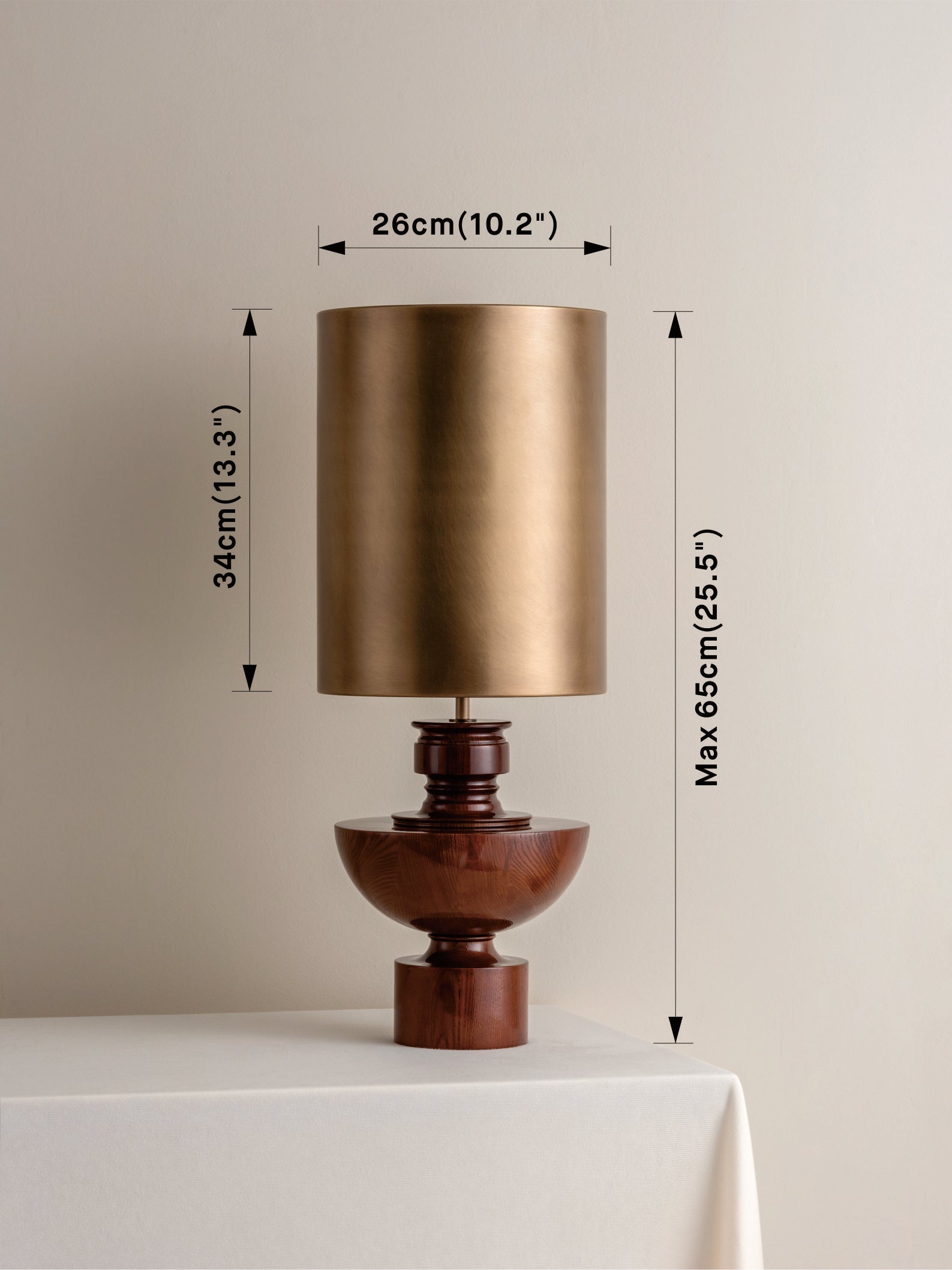 Editions spun wood lamp with + aged brass shade