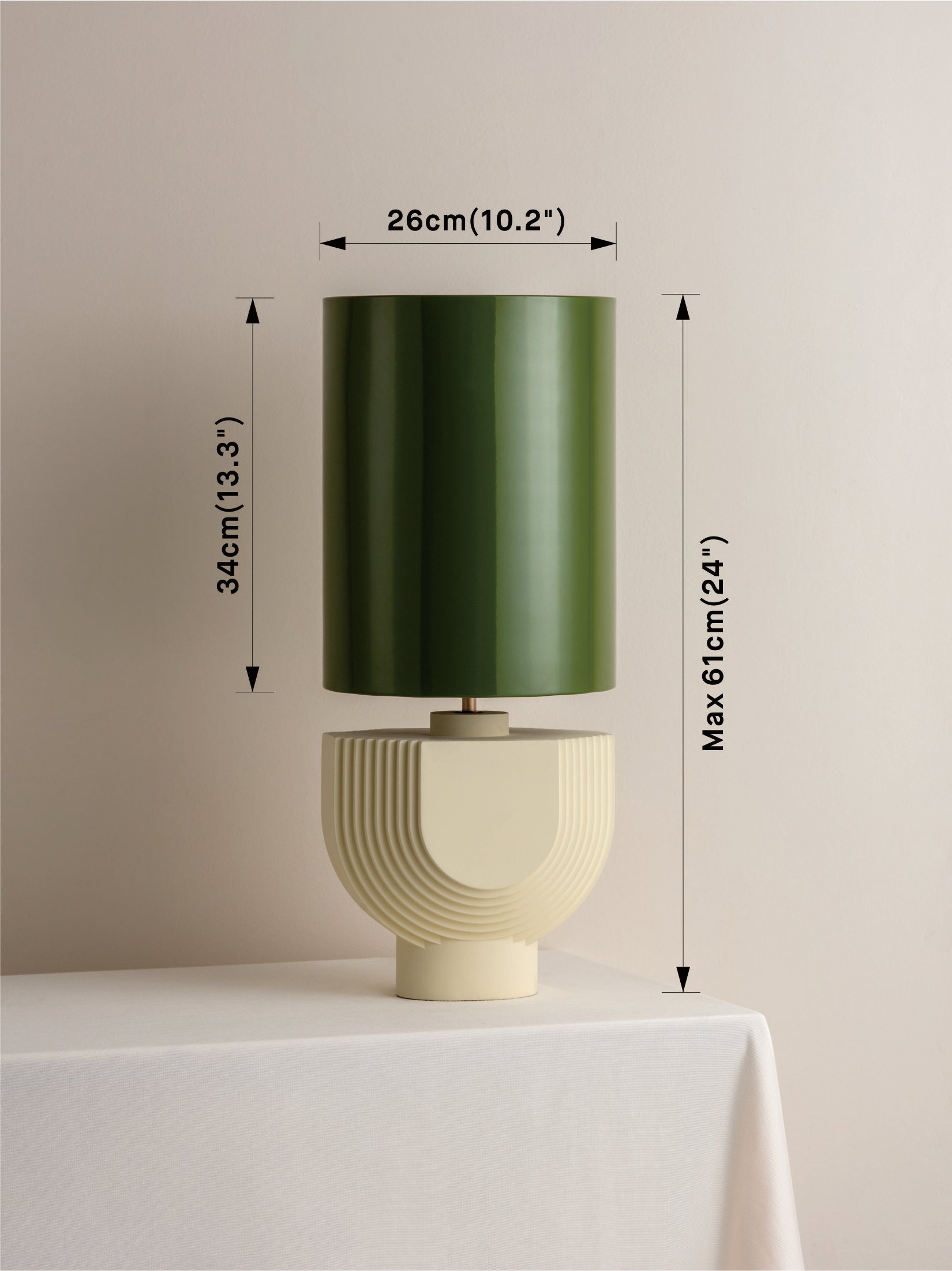 Editions concrete lamp with + green lacquer shade