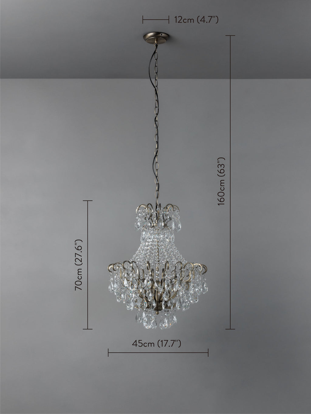 Lina - 4 light antique brass crystal glass chandelier