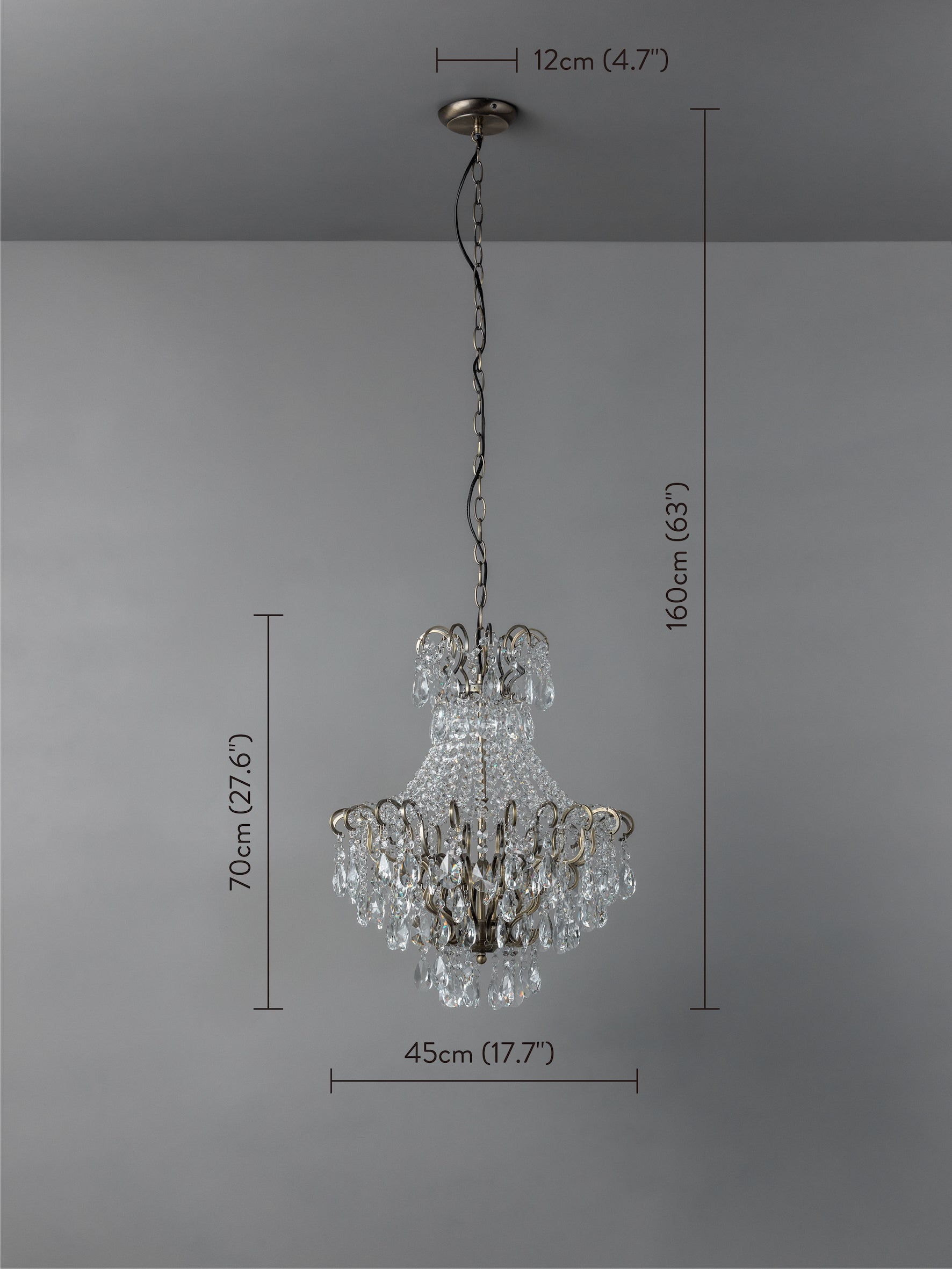 Lina - 4 light antique brass crystal glass chandelier