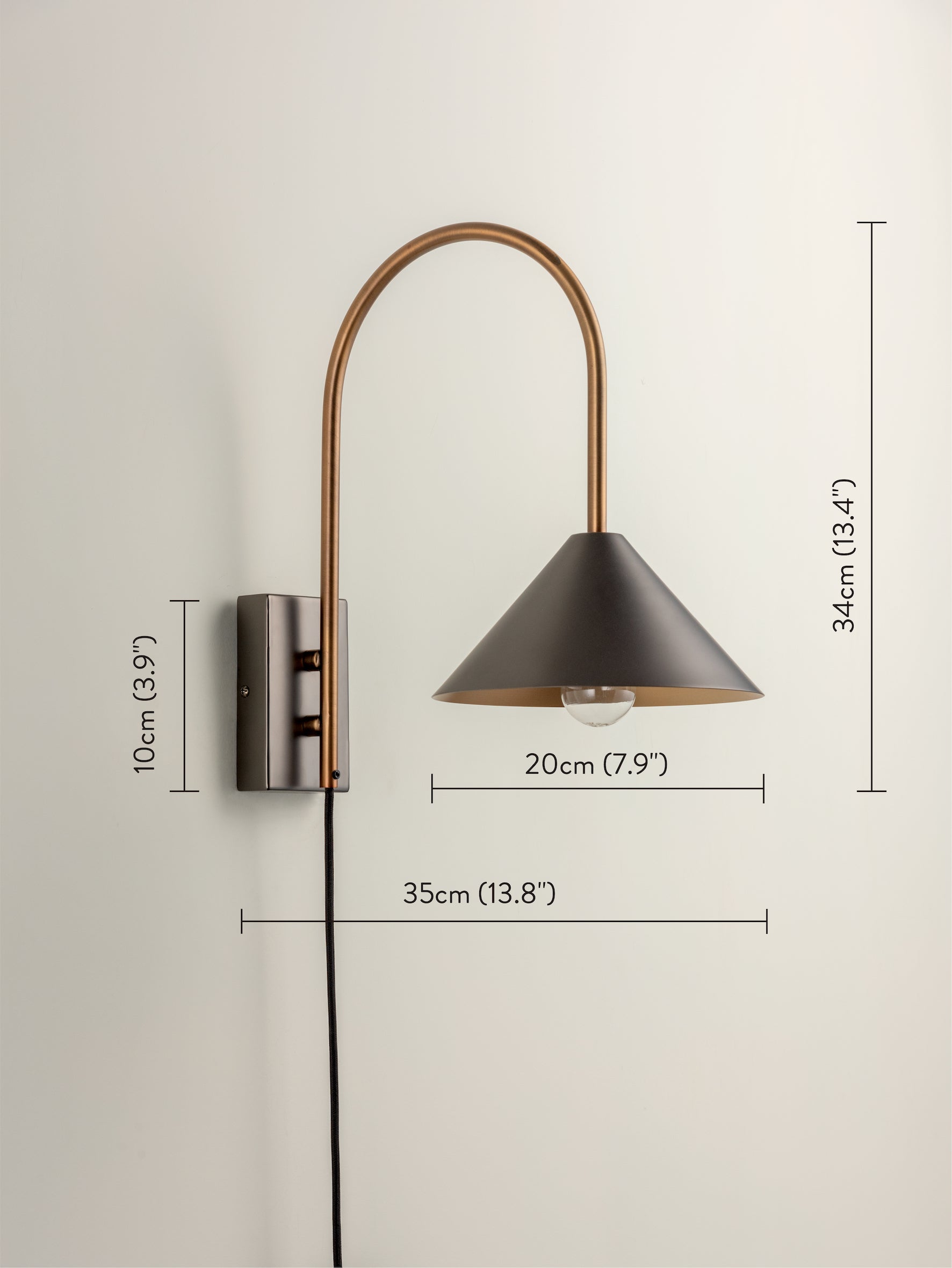 Orta - 1 light antique silver and burnished brass cone wall light