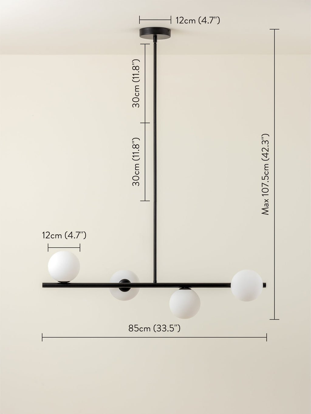 Perch - 4 light matt black and opal pendant bar