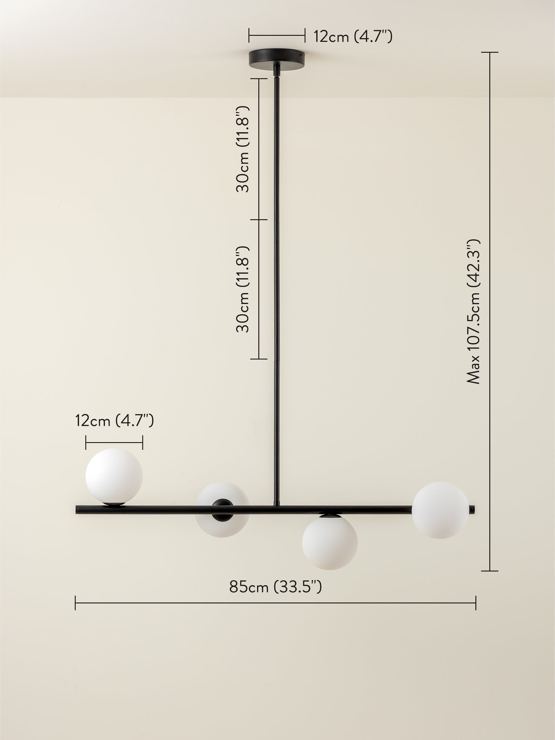 Perch - 4 light matt black and opal pendant bar