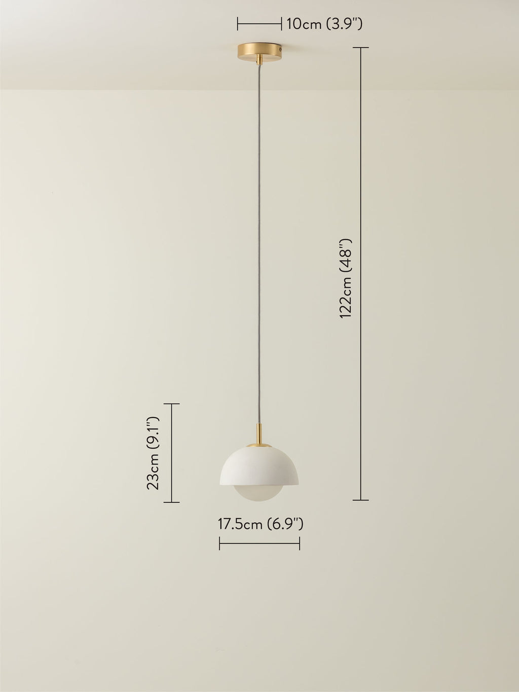 Porsa - 1 light brushed brass and warm white porcelain pendant