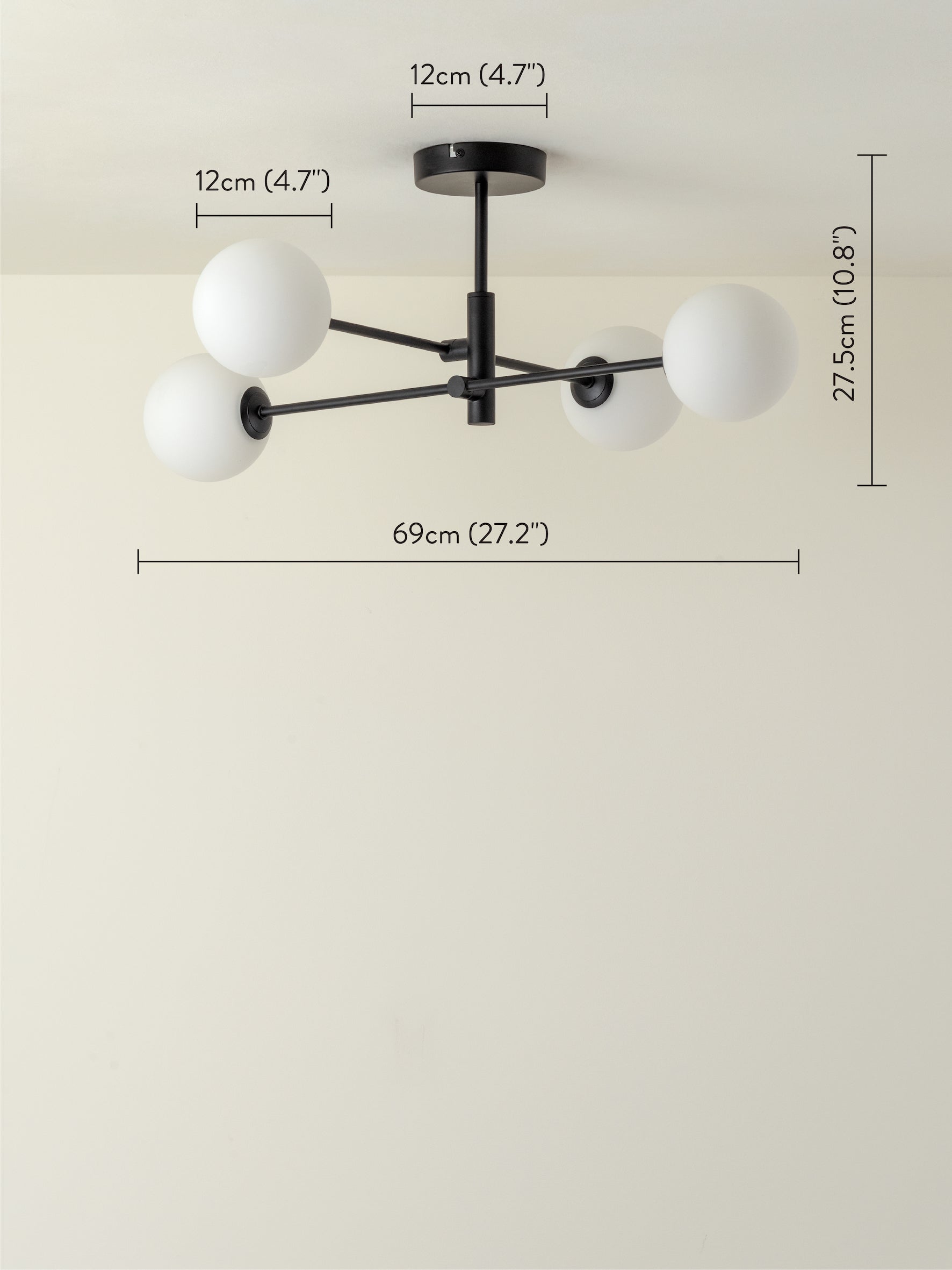 Chelso - 4 light matt black and opal flush
