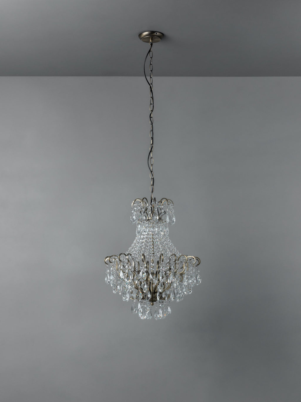 Lina - 4 light antique brass crystal glass chandelier