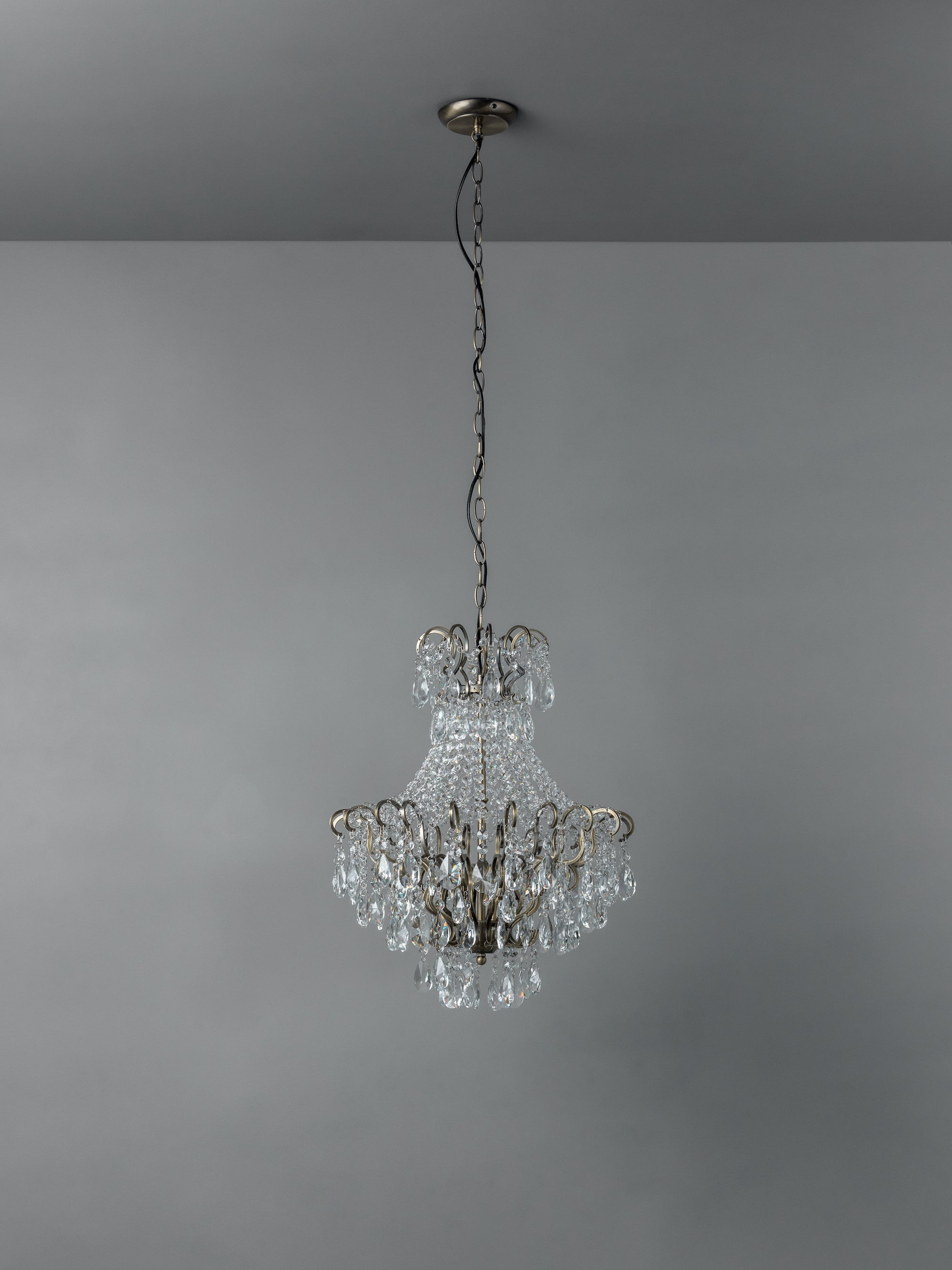 Lina - 4 light antique brass crystal glass chandelier