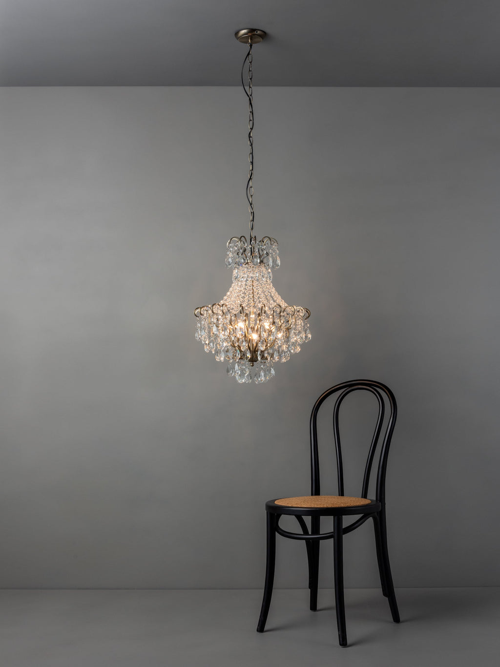 Lina - 4 light antique brass crystal glass chandelier