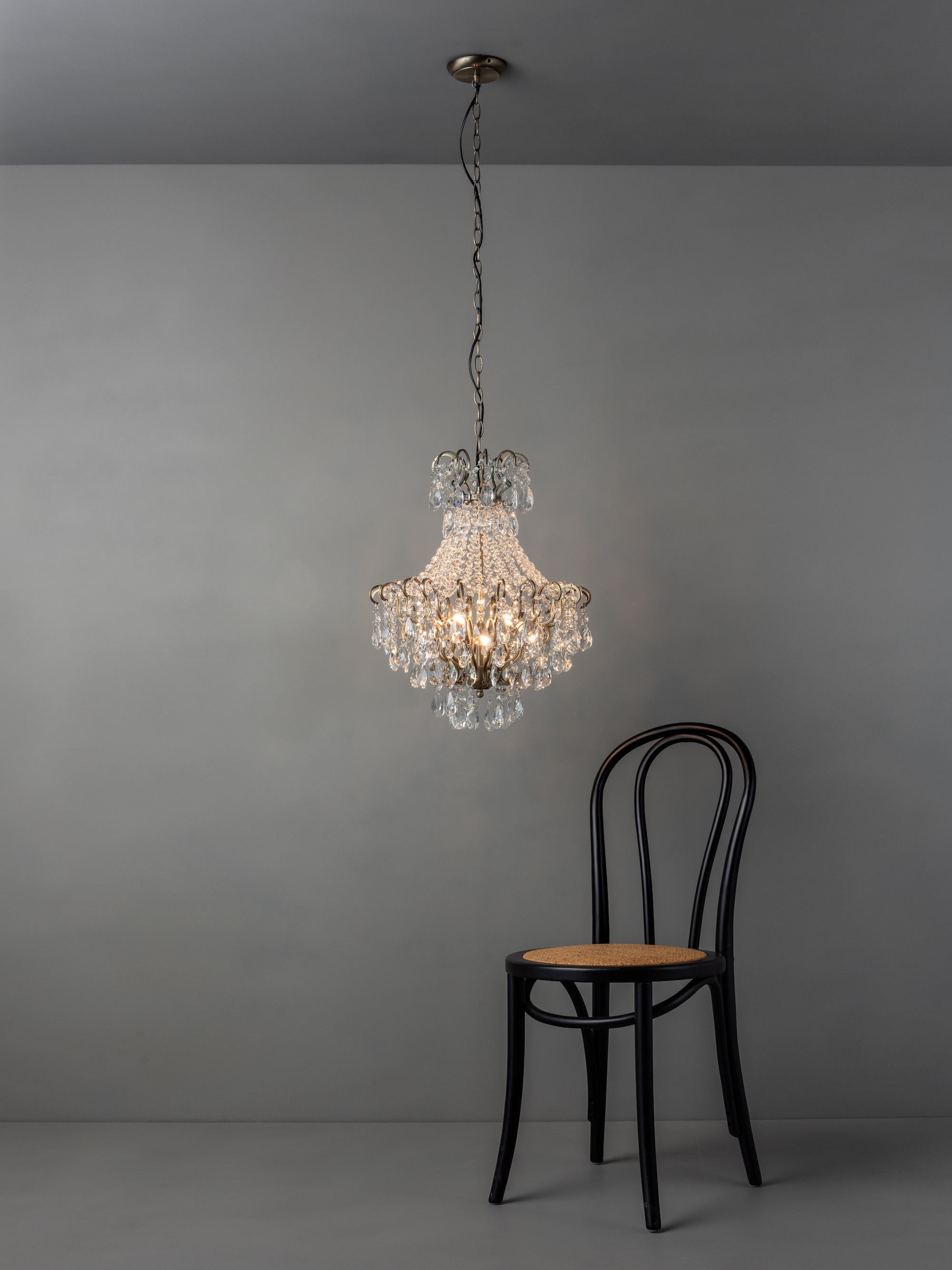 Lina - 4 light antique brass crystal glass chandelier