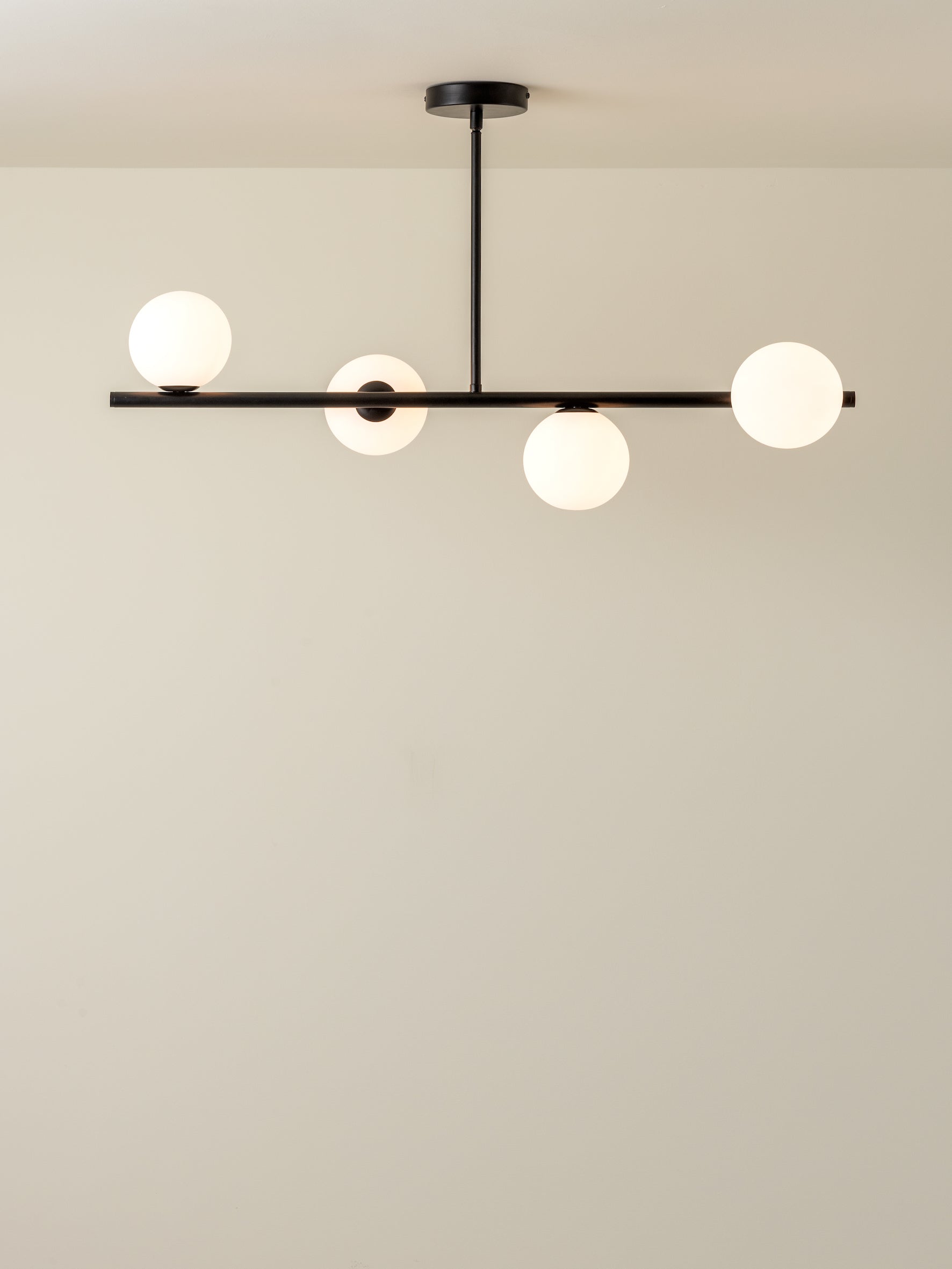 Perch - 4 light matt black and opal pendant bar