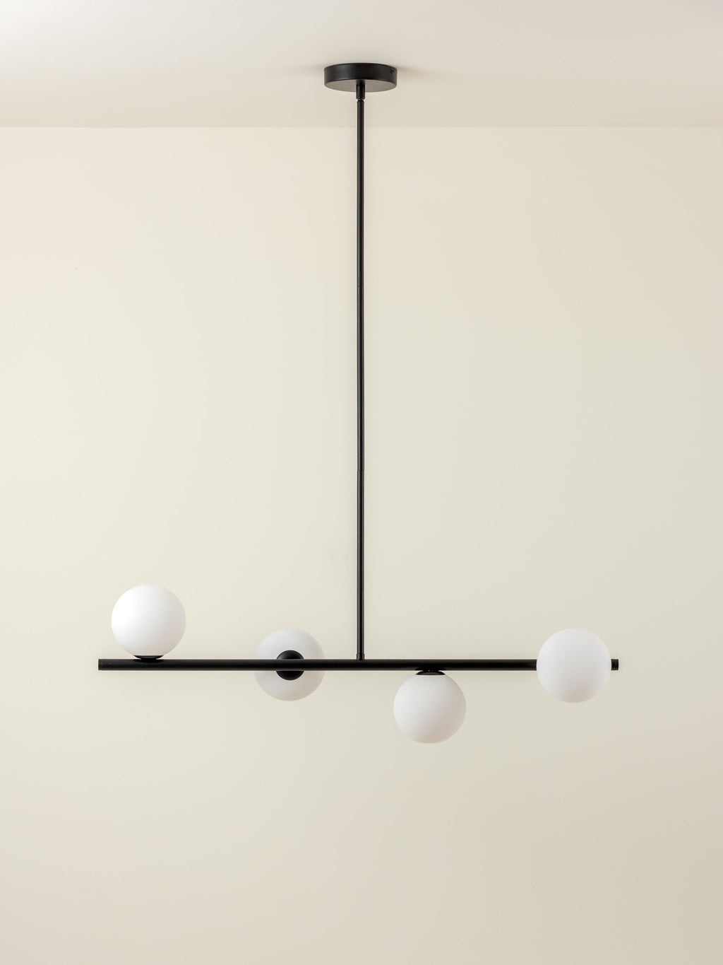Perch - 4 light matt black and opal pendant bar