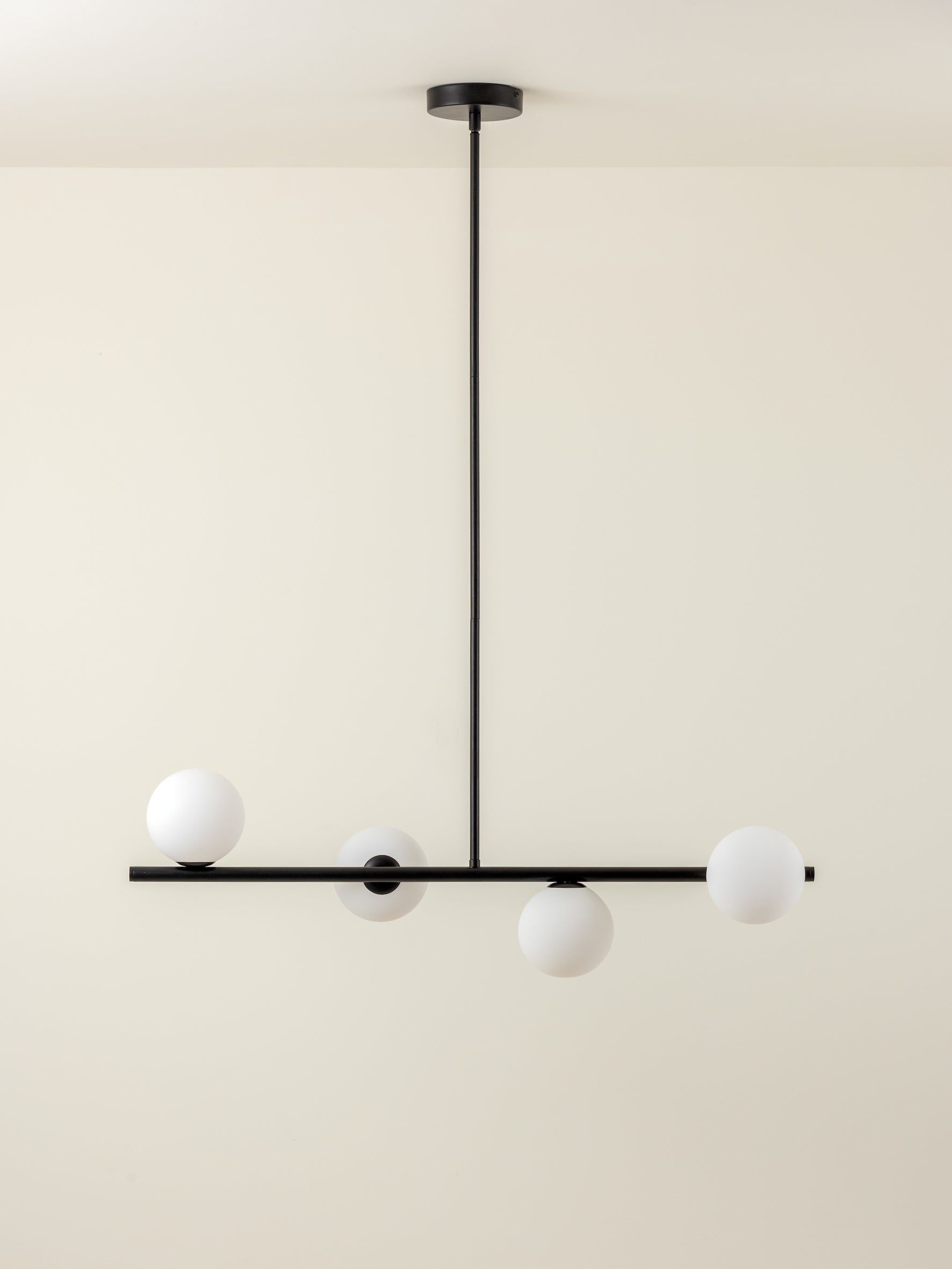 Perch - 4 light matt black and opal pendant bar