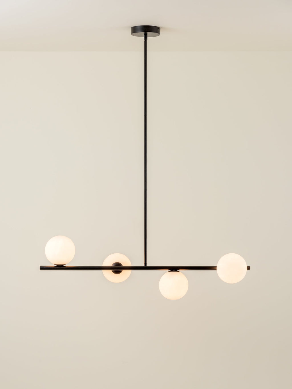 Perch - 4 light matt black and opal pendant bar