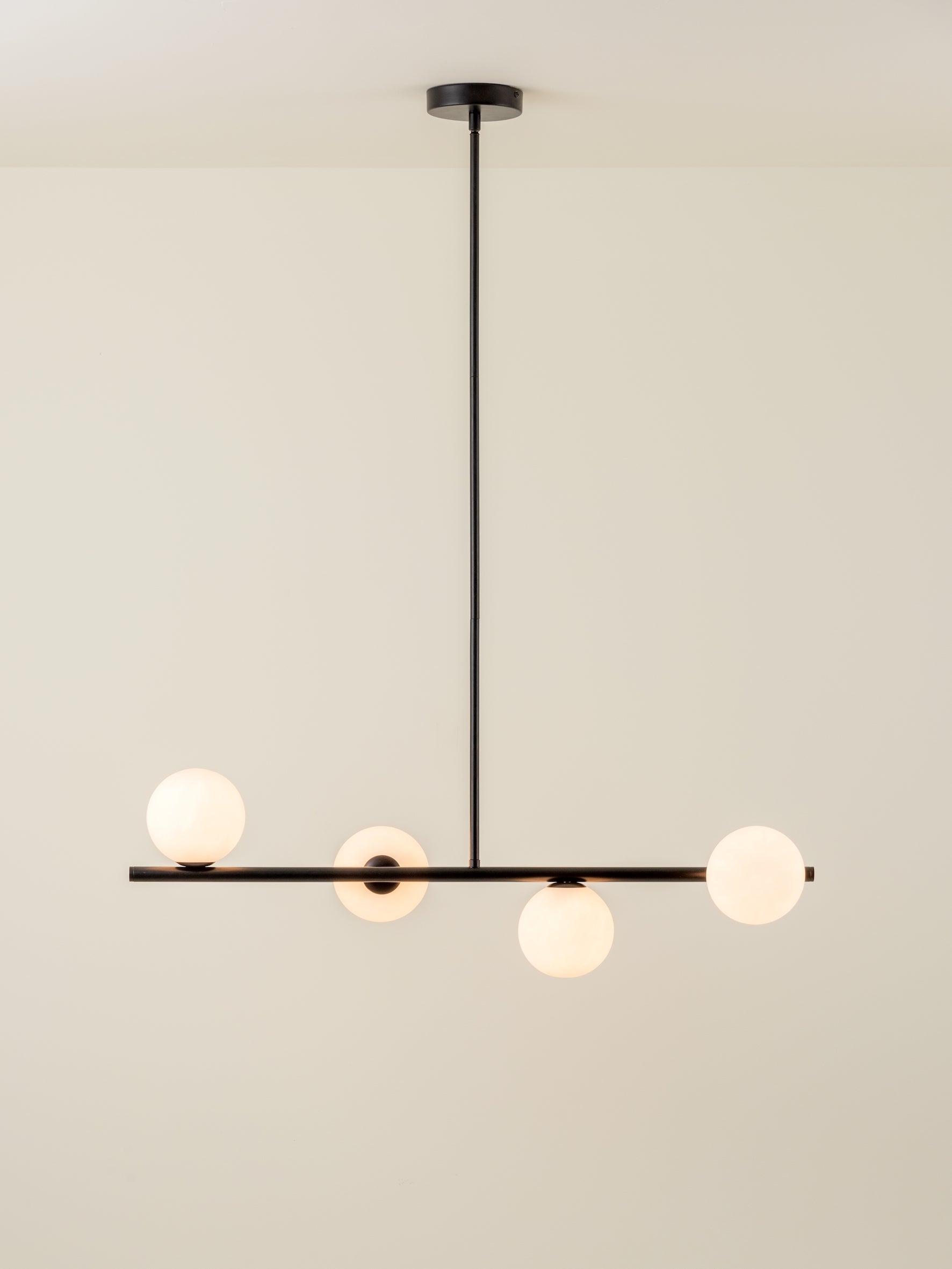 Perch - 4 light matt black and opal pendant bar