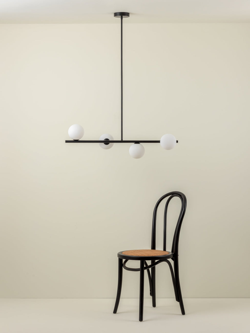 Perch - 4 light matt black and opal pendant bar
