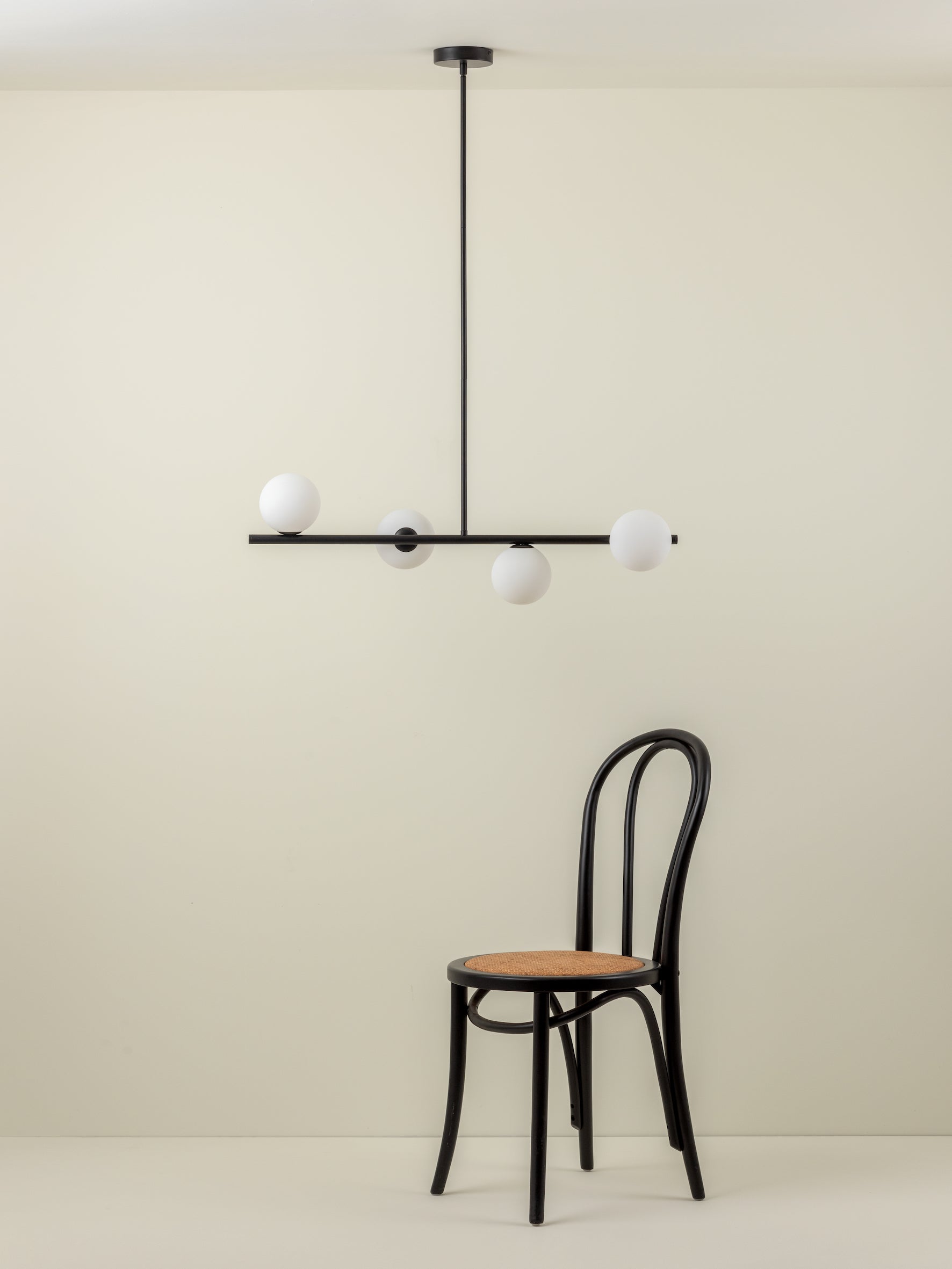 Perch - 4 light matt black and opal pendant bar