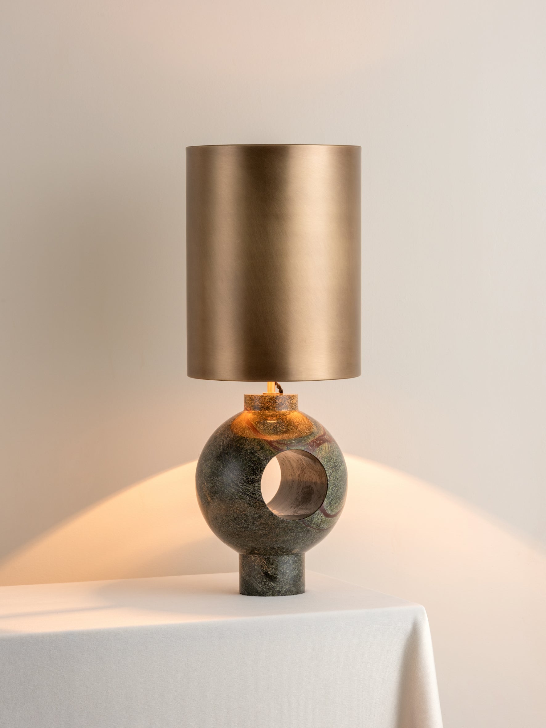 Editions marble lamp with + aged brass shade