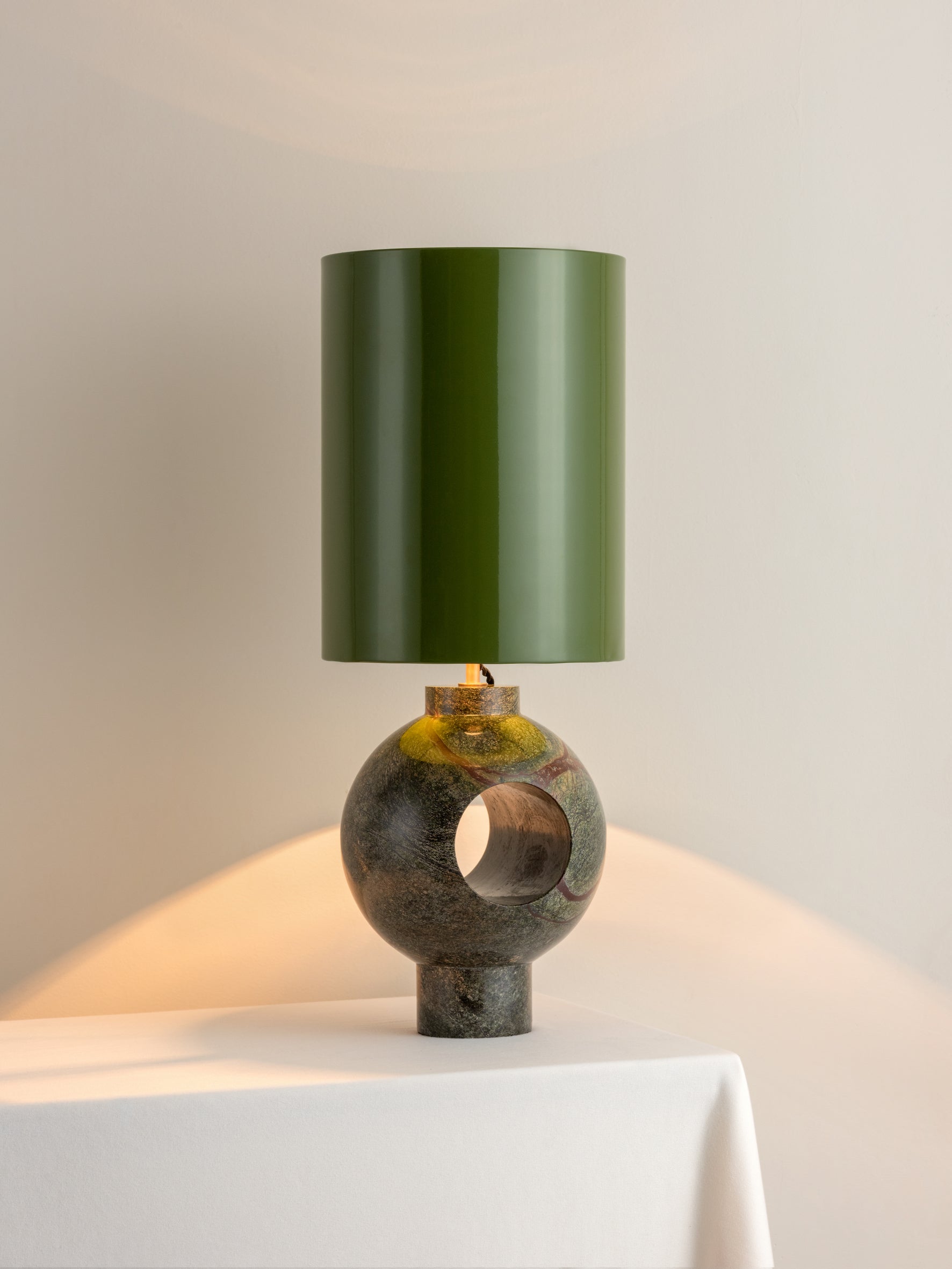 Editions marble lamp with + green lacquer shade