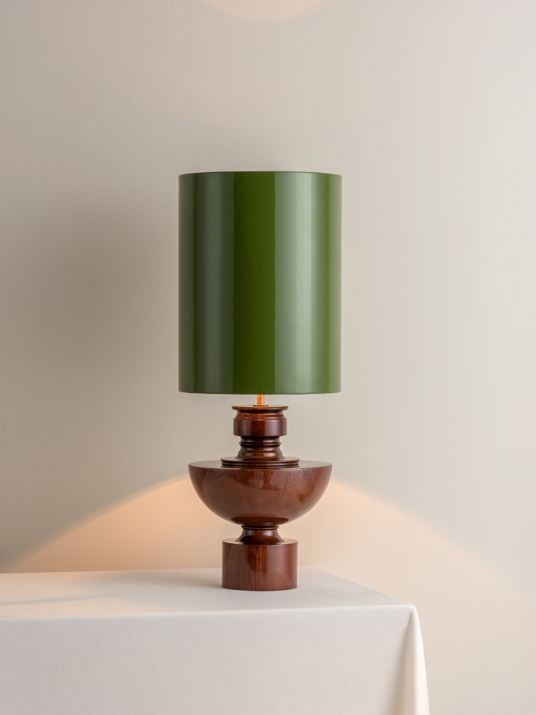 Editions spun wood lamp with + green lacquer shade