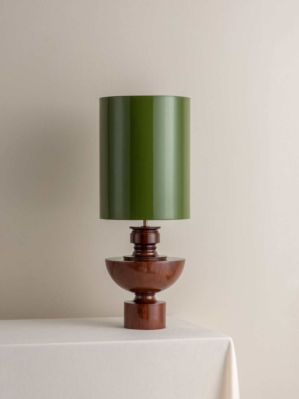 Editions spun wood lamp with + green lacquer shade