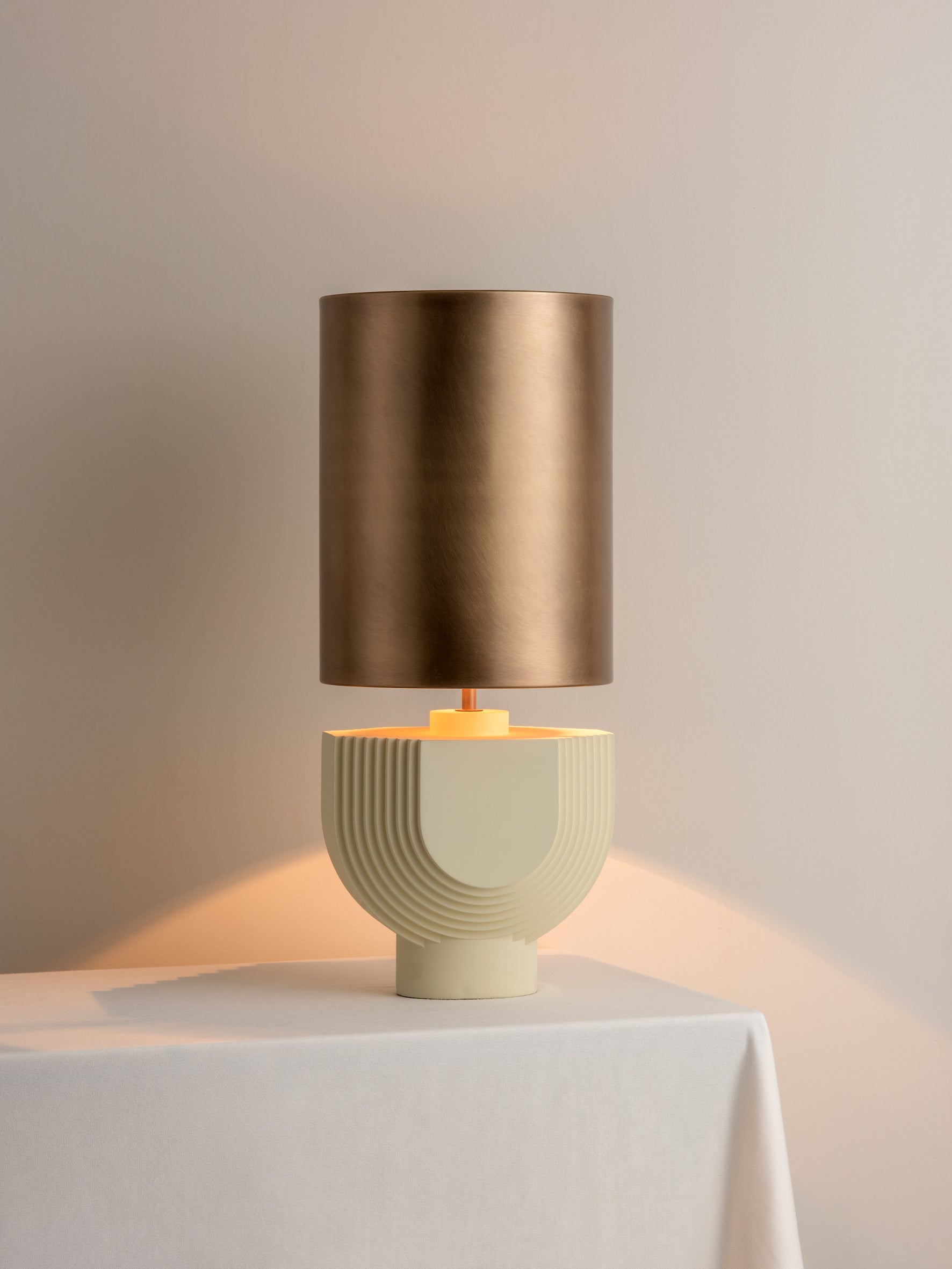 Editions concrete lamp with + aged brass shade