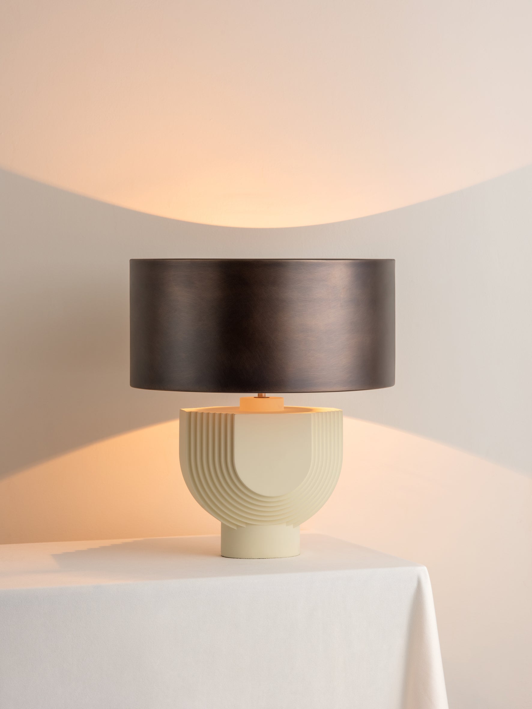 Editions concrete lamp with + bronze shade