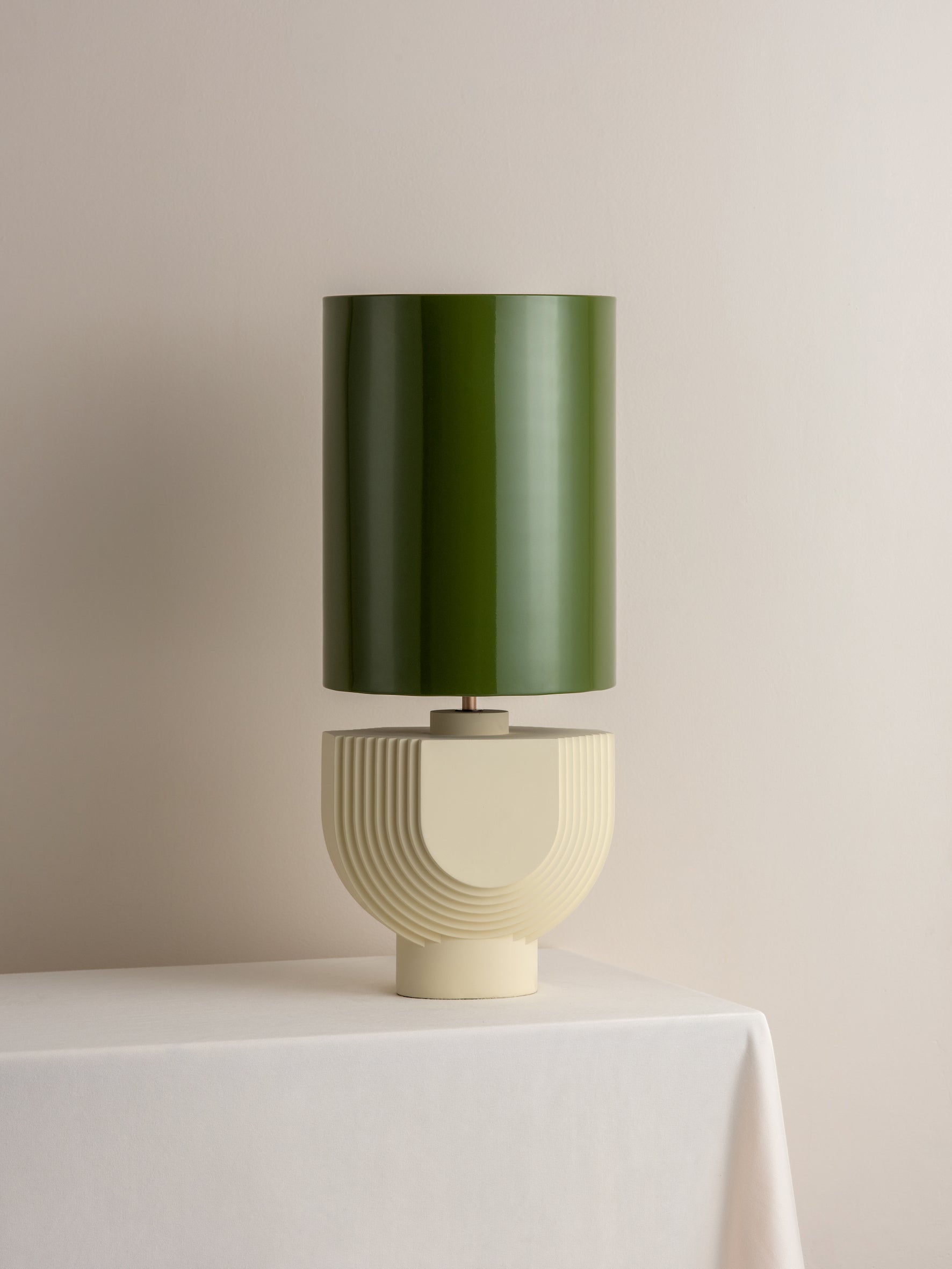 Editions concrete lamp with + green lacquer shade