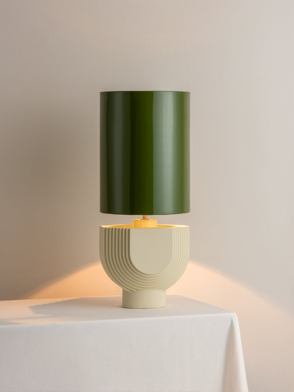 Editions concrete lamp with + green lacquer shade