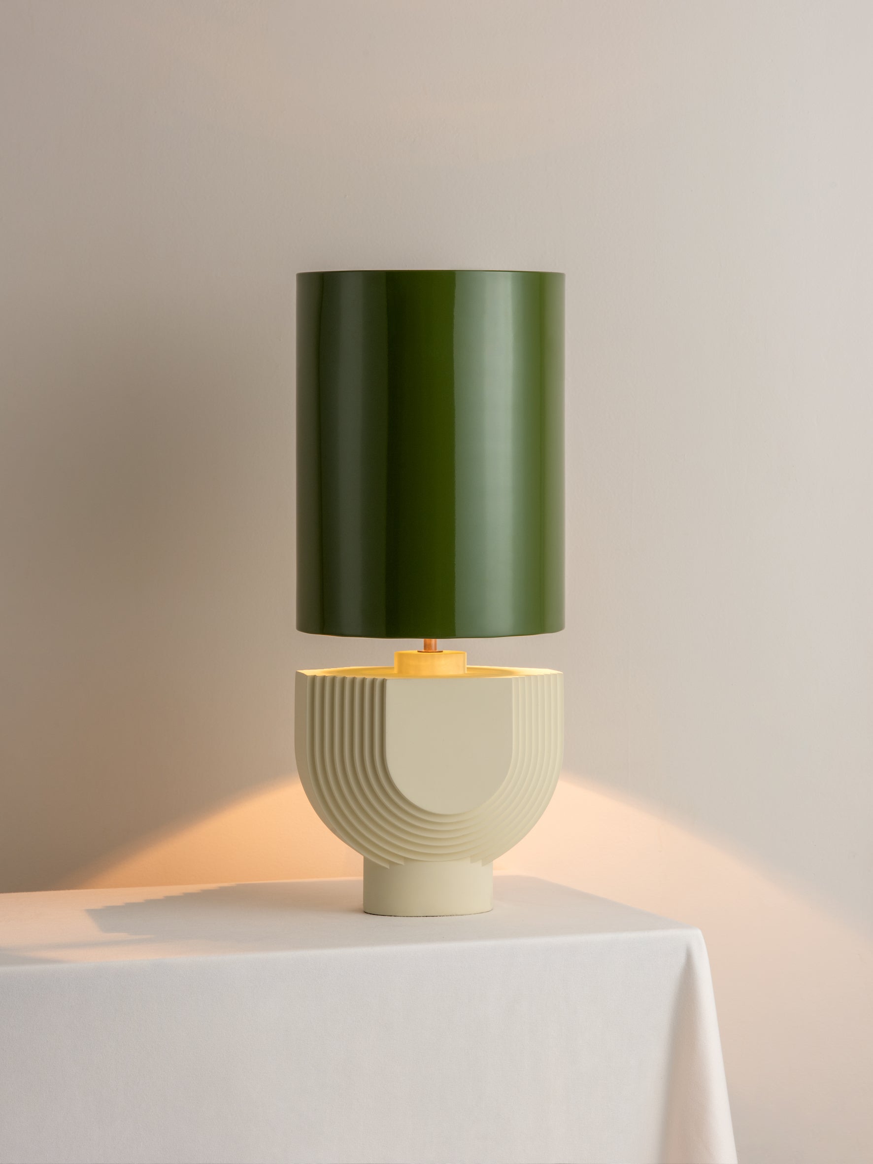 Editions concrete lamp with + green lacquer shade