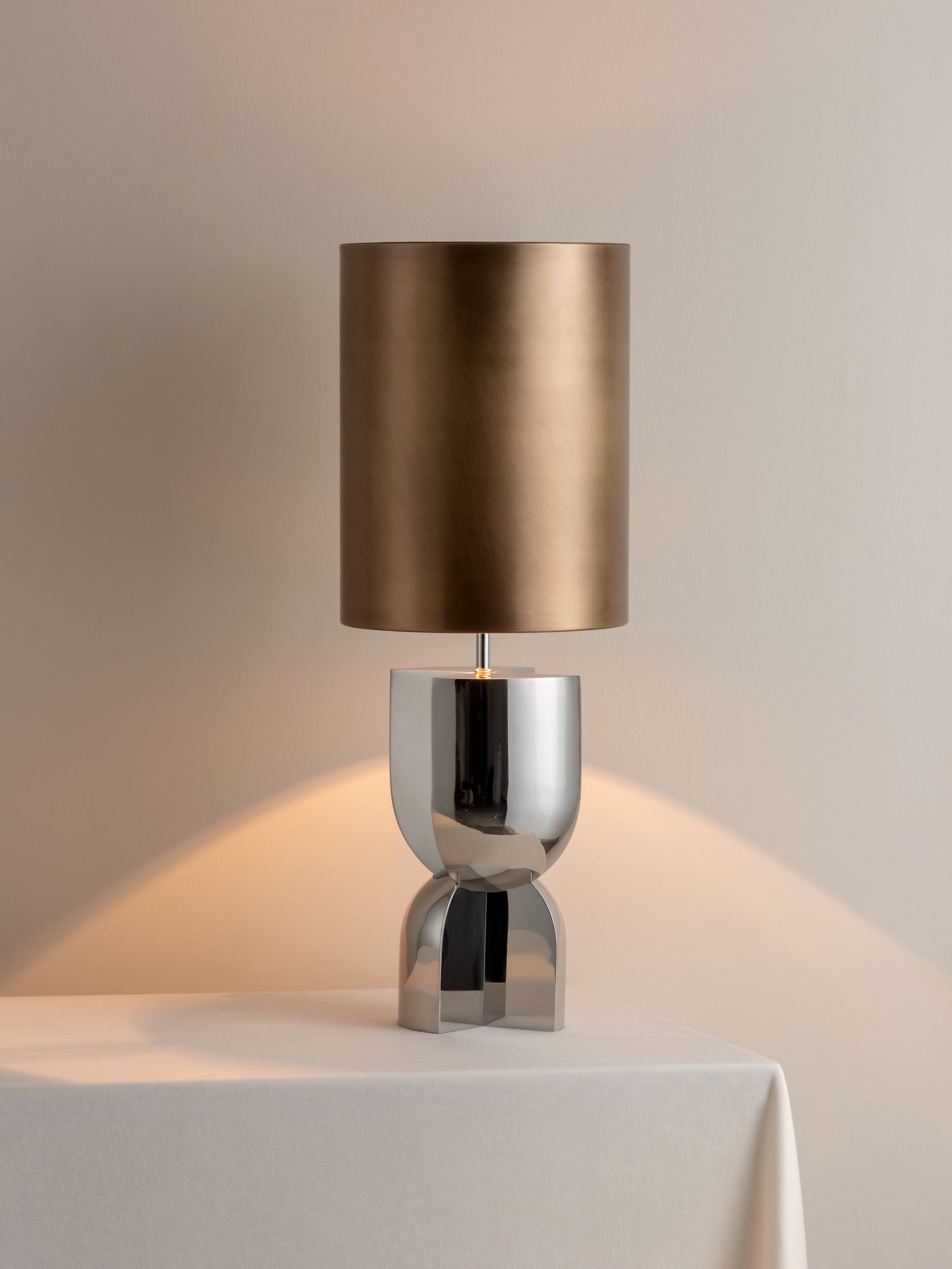 Editions chrome lamp with + aged brass shade