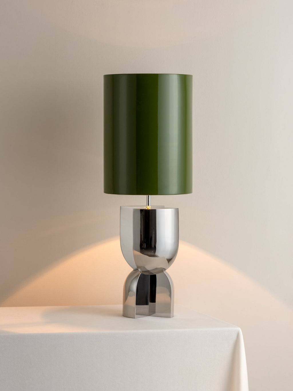 Editions chrome lamp with + green lacquer shade
