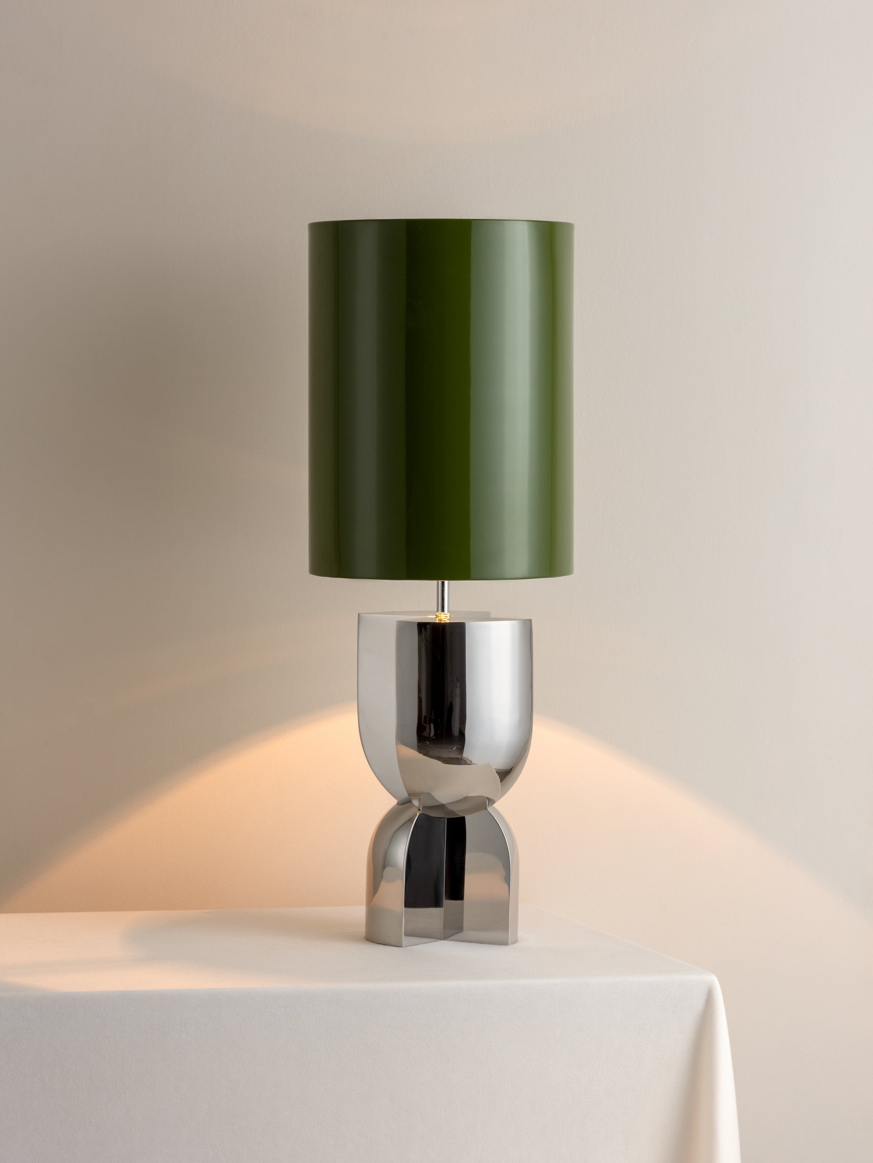 Editions chrome lamp with + green lacquer shade