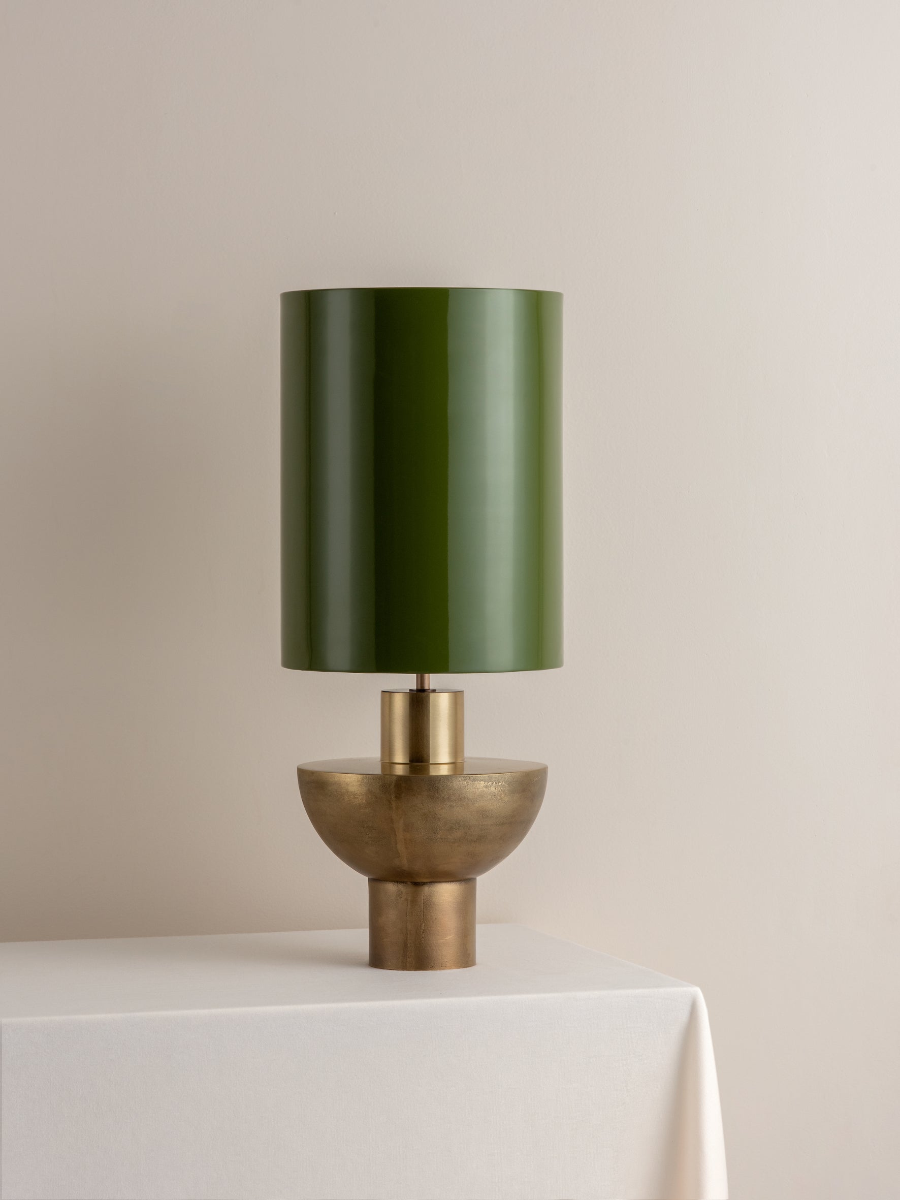 Editions brass lamp with + green lacquer shade