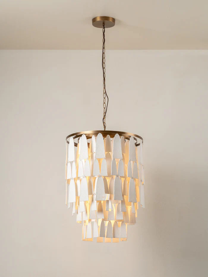 Kaolin - 4 light tiered bronze and porcelain chandelier