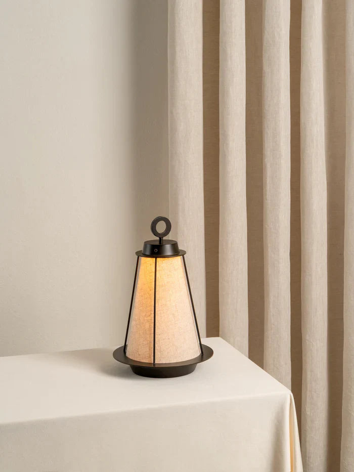 Lanterna - bronze and linen rechargeable table lamp