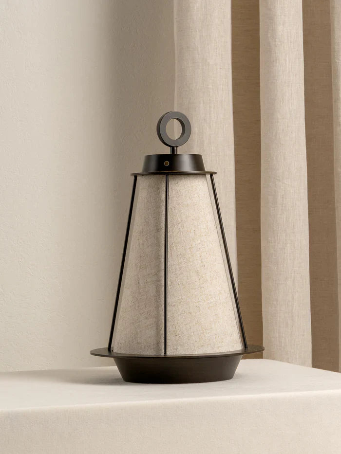 Lanterna - bronze and linen rechargeable table lamp
