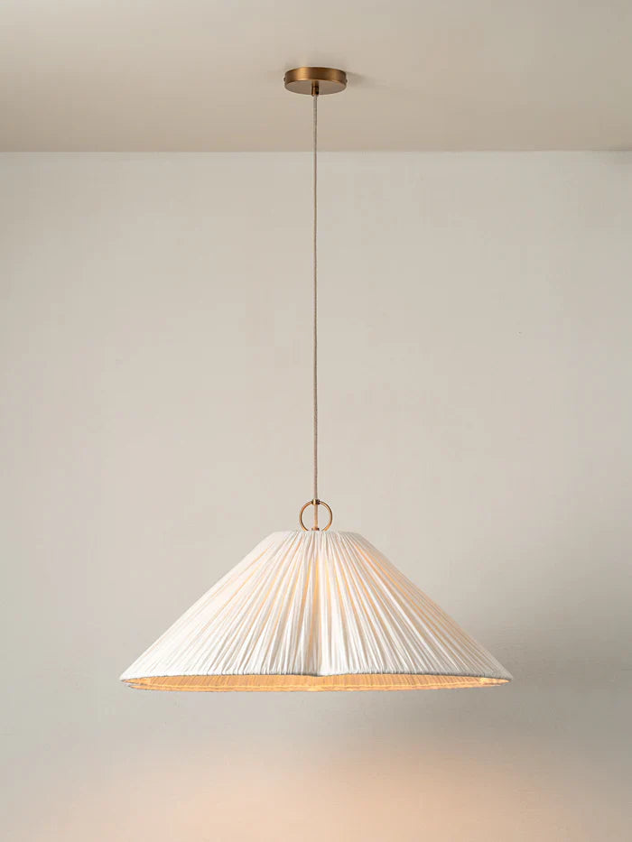 Lindi - aged brass and linen oversized scalloped pendant