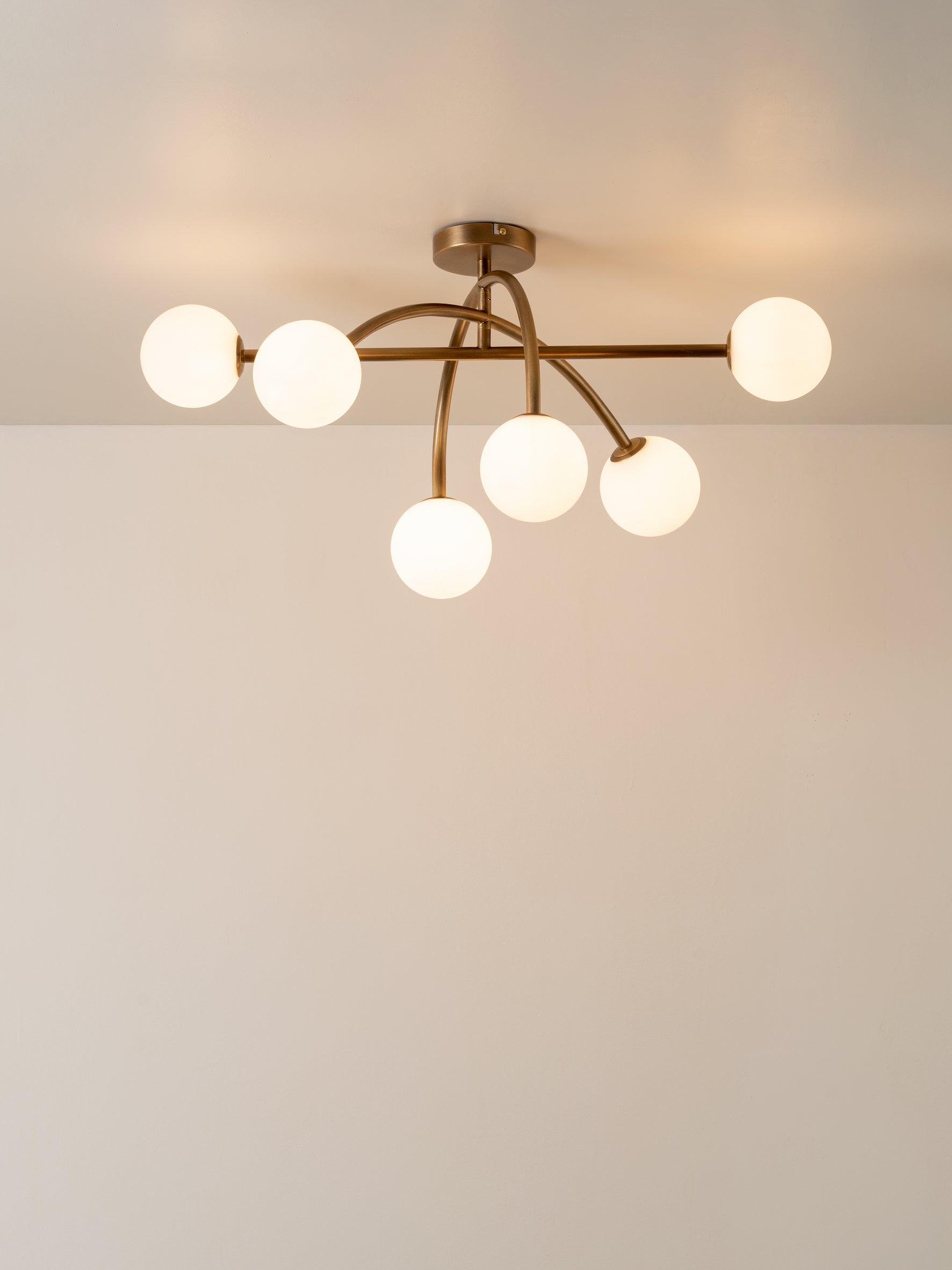 Perry - 6 light aged brass and opal flush pendant