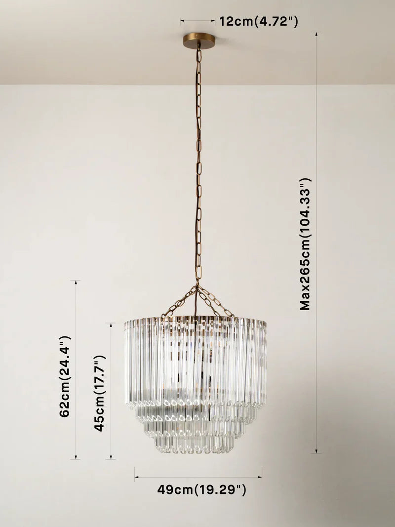 Petalia - 9 light aged brass and clear glass tube tall chandelier