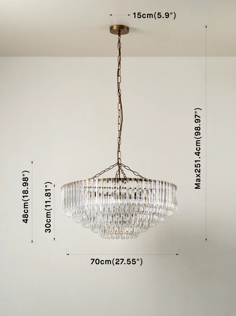 Petalia - 9 light aged brass and clear glass tube wide chandelier