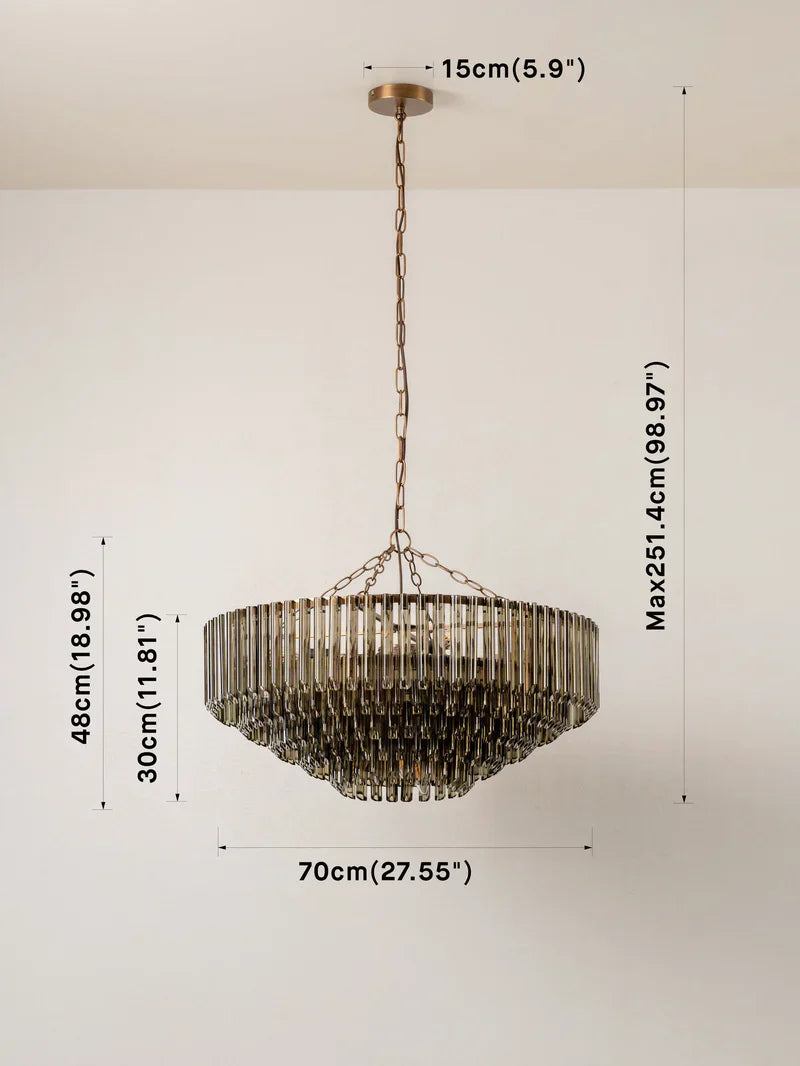 Petalia - 9 light aged brass and smoked green glass tube wide chandelier