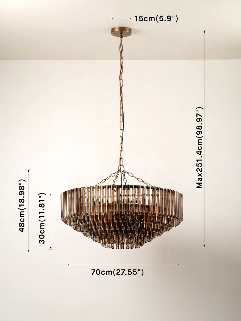 Petalia - 9 light bronze and smoked chocolate glass tube wide chandelier